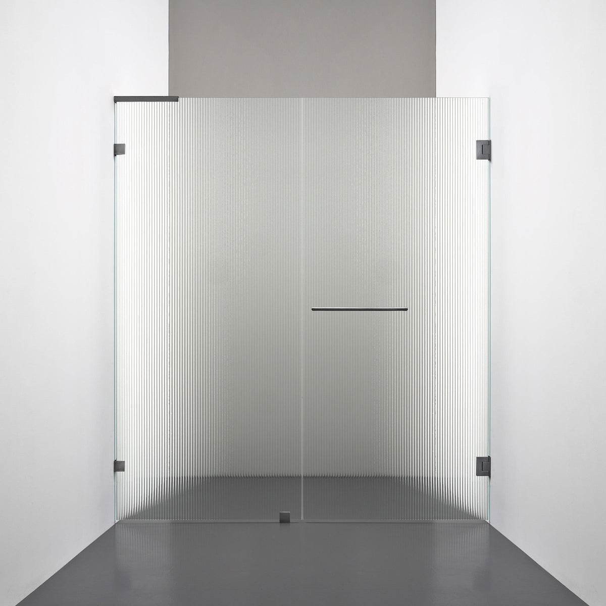 ROOH R4 Duschnisch Dörr+Vägg, Räfflat glas, Br Bl Chrome, handtag Towelbar, Höger 
