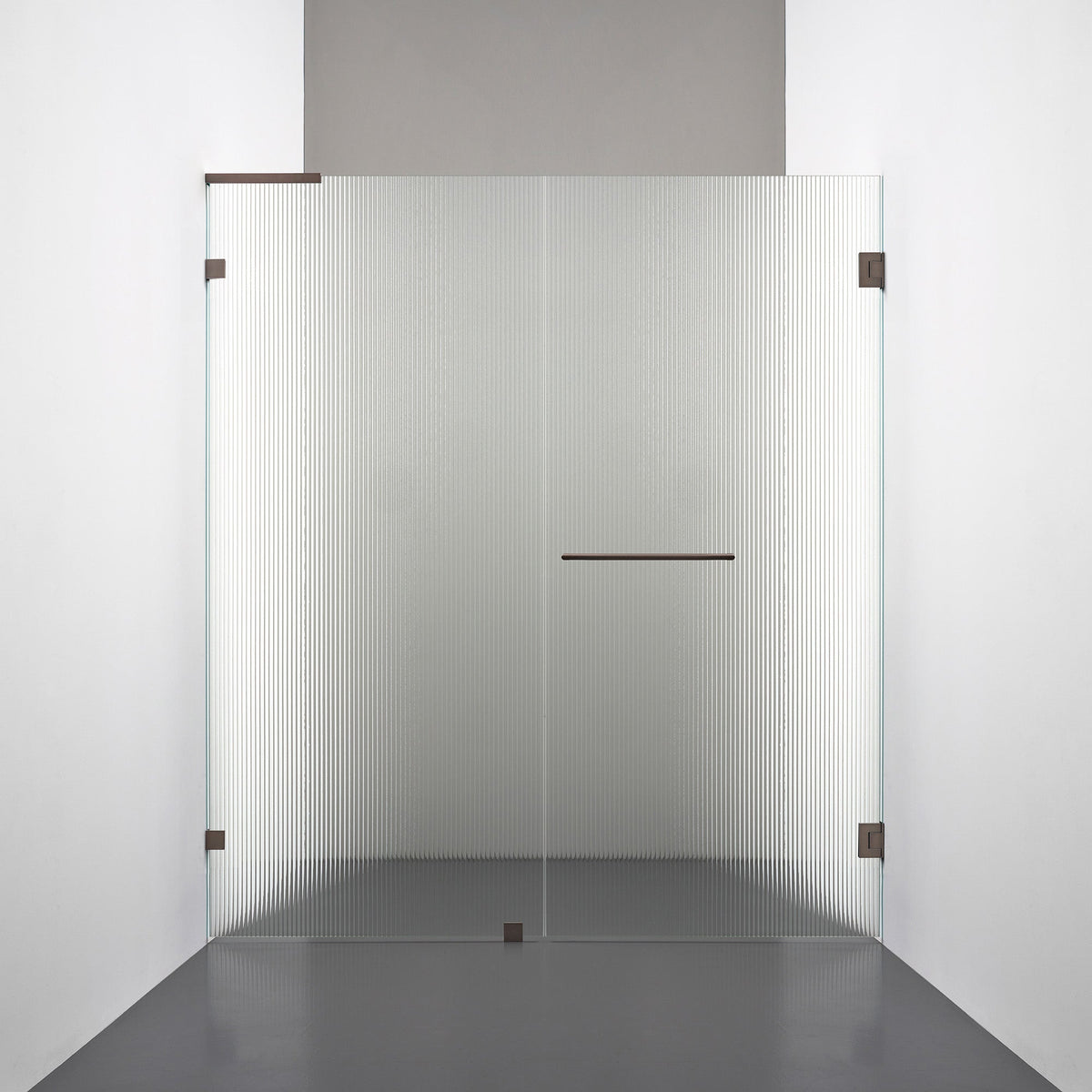 ROOH R4 Duschnisch, Räfflat glas, Bronze, handtag Towelbar, Vänster 