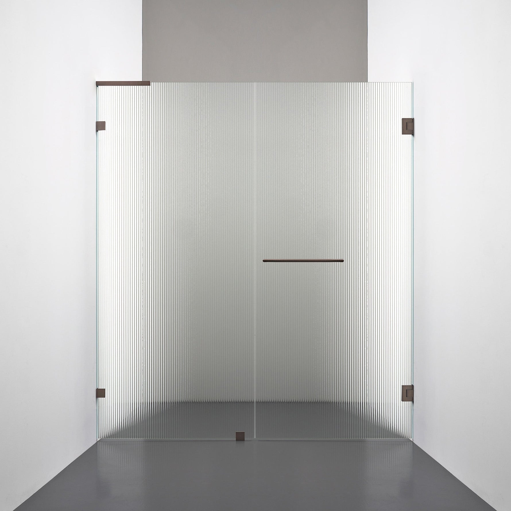 ROOH R4 Duschnisch, Räfflat glas, Bronze, handtag Towelbar, Vänster 