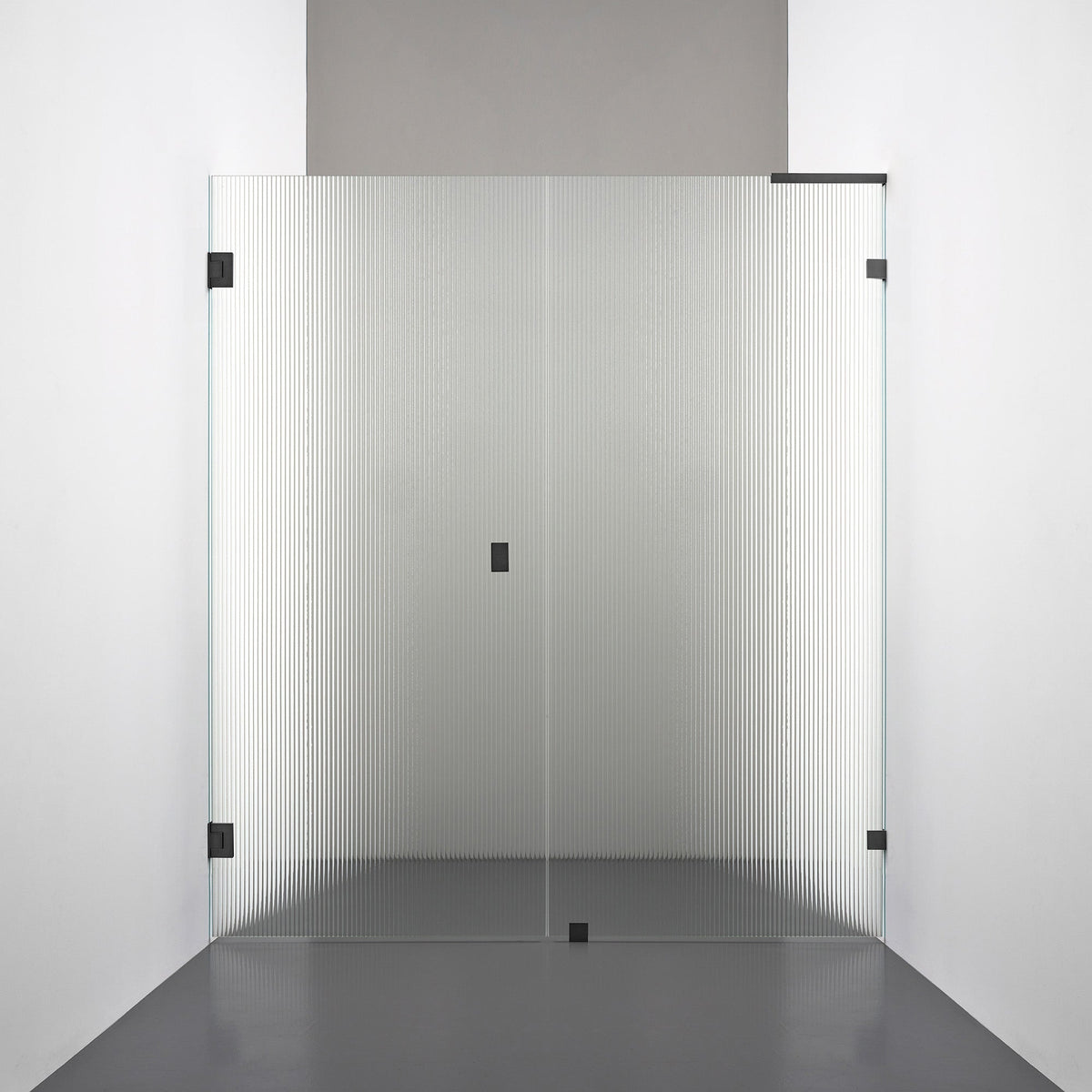 ROOH R4 Duschnisch Dörr+Vägg, Räfflat glas, Matte black, handtag Knob, Vänster 
