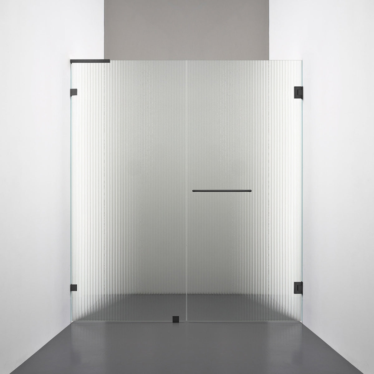 ROOH R4 Duschnisch Dörr+Vägg, Räfflat glas, Matte black, handtag Towelbar, Höger 