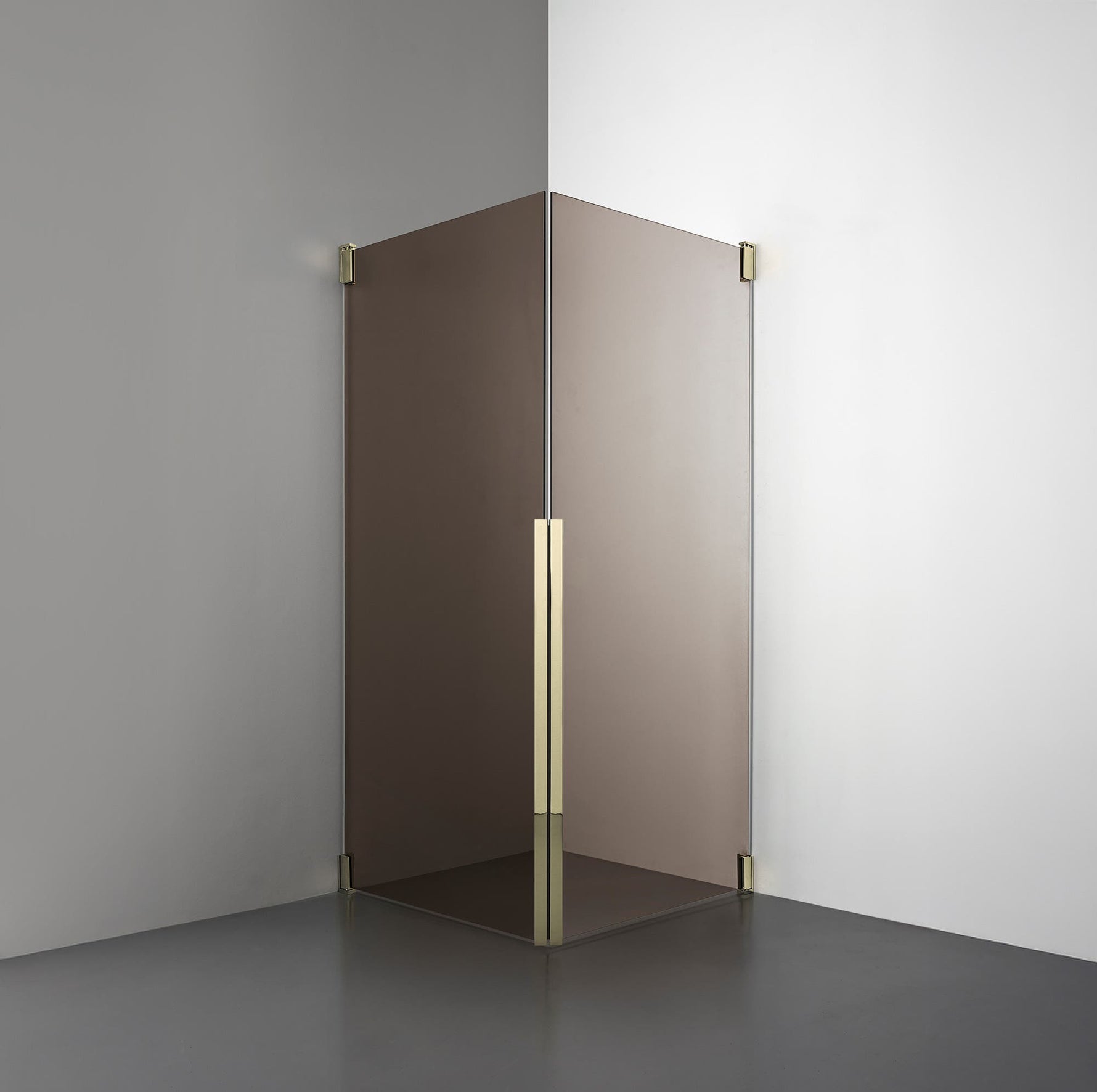 ROOH R2 Duschhörna Dörr+Dörr, Brunfärgat glas, Honey gold måttbeställd 