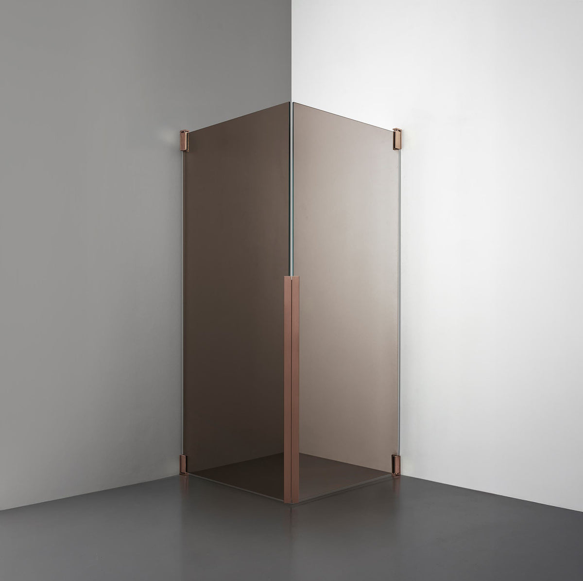 ROOH R2 Duschhörna Dörr+Dörr, Brunfärgat glas, Copper måttbeställd 