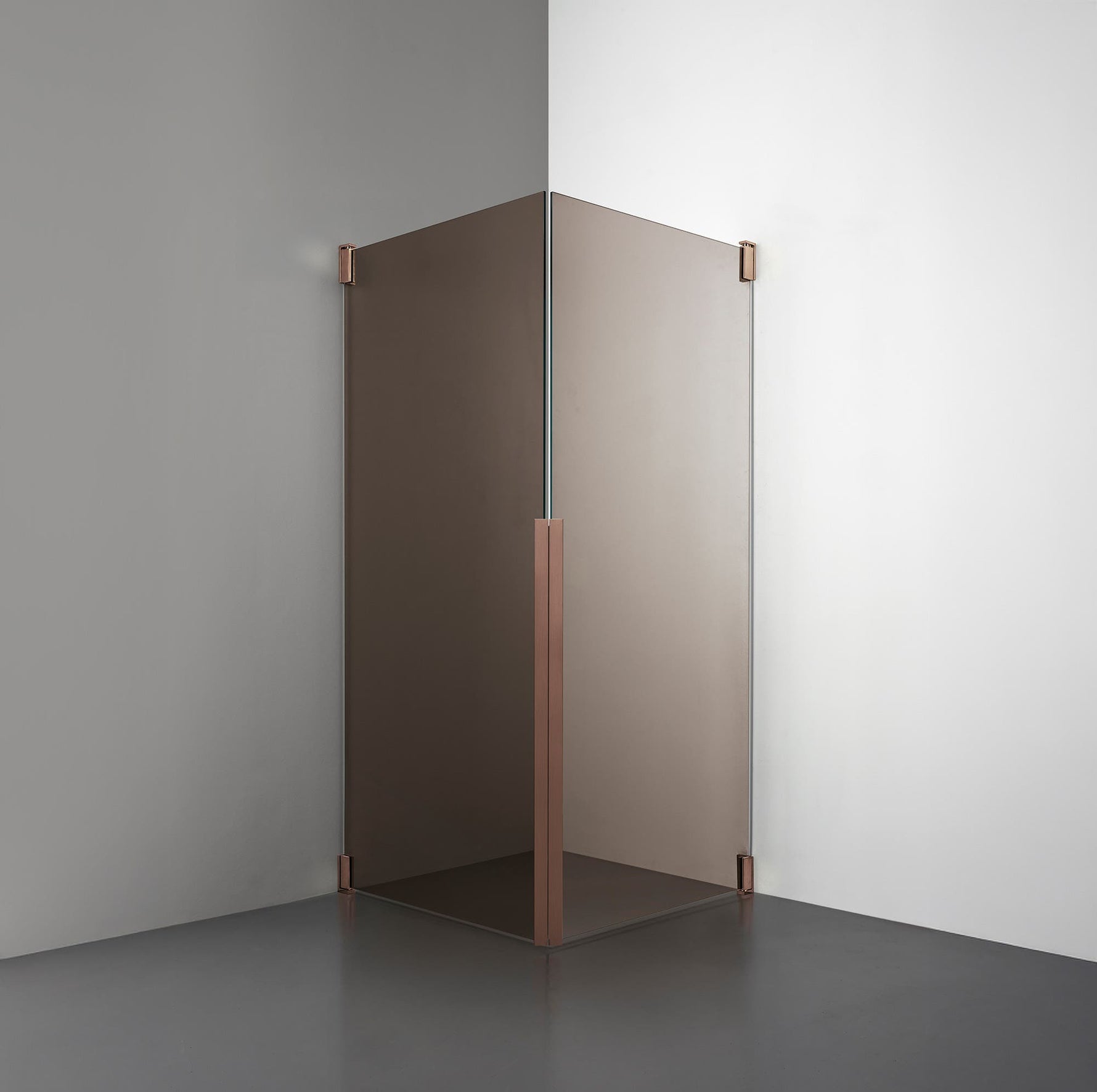 ROOH R2 Duschhörna Dörr+Dörr, Brunfärgat glas, Copper måttbeställd 