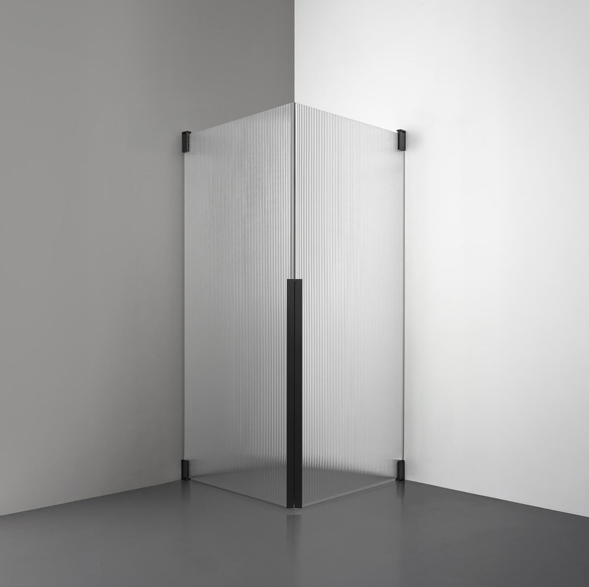 ROOH R2 Duschhörna Dörr+Dörr, Räfflat glas, Matte black måttbeställd 