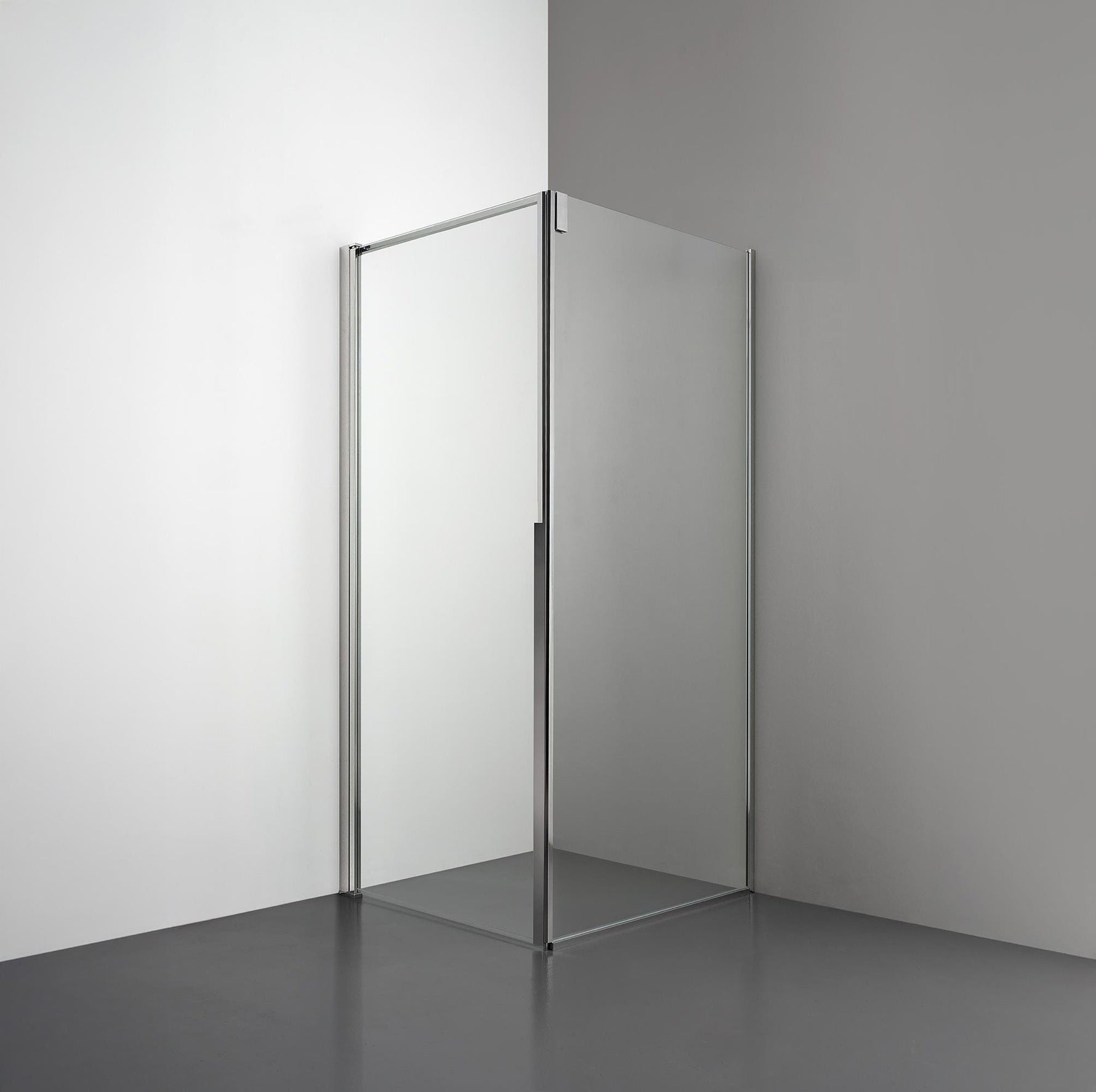 ROOH R3 Duschhörna Dörr+Vägg, Klarglas, Polished, Dörr höger + Fast glas vänster måttbeställd #Klarglas_Polished_Dörr höger + Fast glas vänster