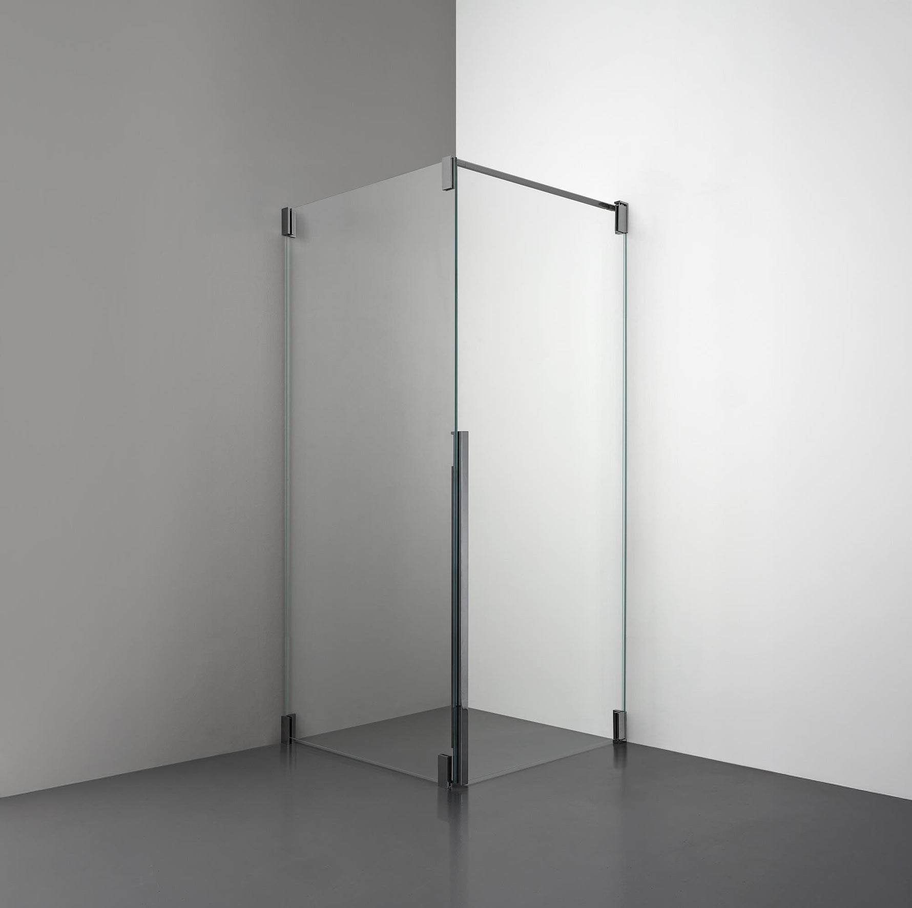 ROOH R2 Duschhörna Dörr+Vägg, Klarglas, Black chrome, Dörr höger + Fast glas vänster måttbeställd 