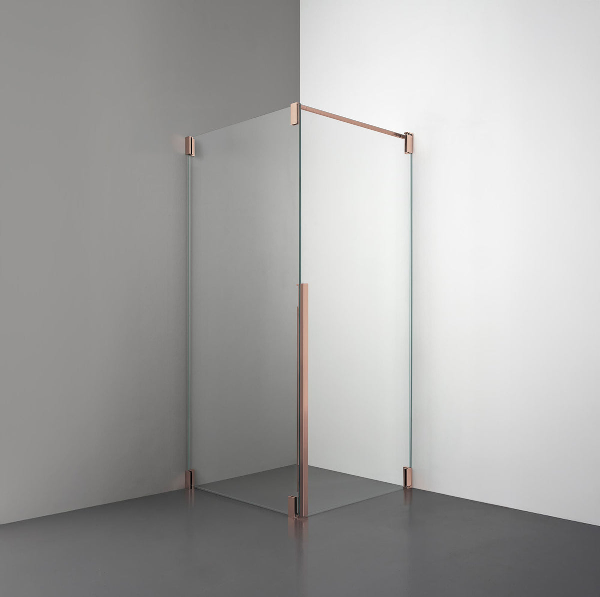 ROOH R2 Duschhörna Dörr+Vägg, Klarglas, Copper, Dörr höger + Fast glas vänster måttbeställd 