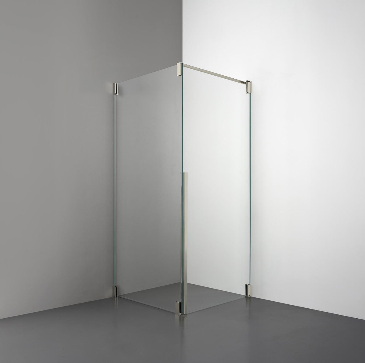 ROOH R2 Duschhörna Dörr+Vägg, Klarglas, Brushed Nickel, Dörr höger + Fast glas vänster måttbeställd 