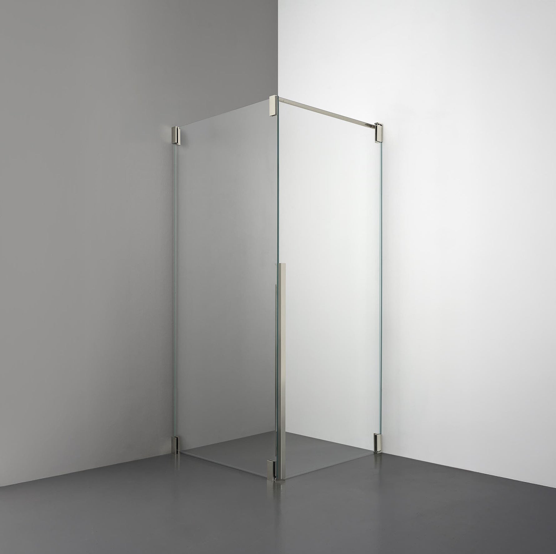 ROOH R2 Duschhörna Dörr+Vägg, Klarglas, Brushed Nickel, Dörr höger + Fast glas vänster måttbeställd 