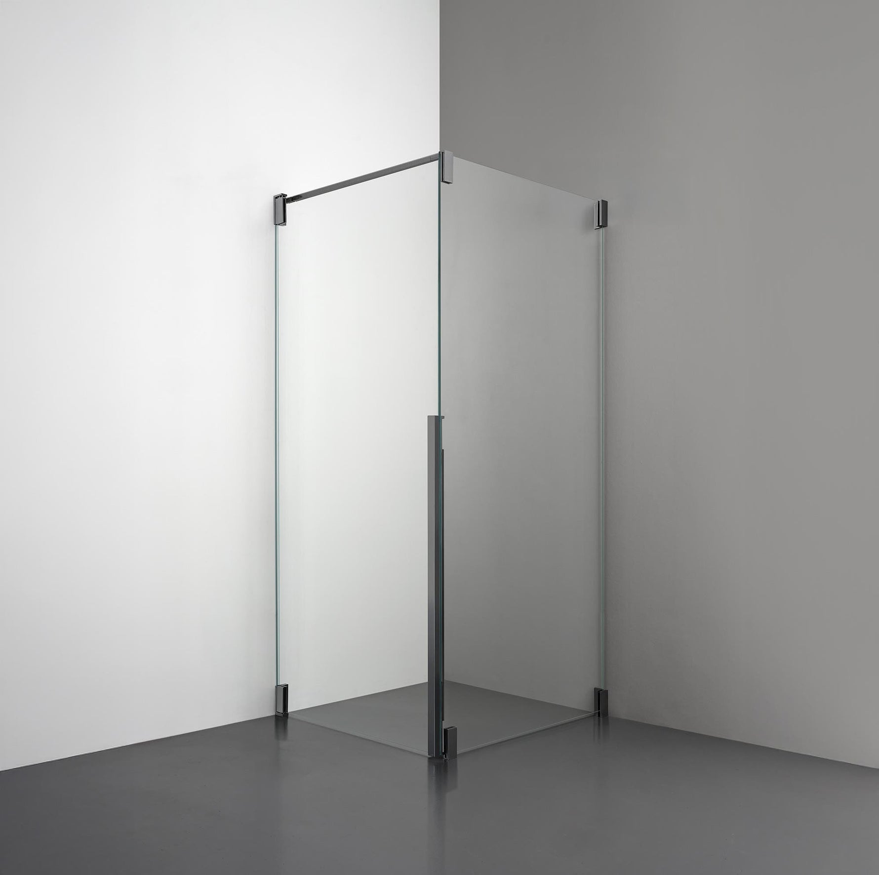 ROOH R2 Duschhörna Dörr+Vägg, Klarglas, Br Bl Chrome, Dörr vänster + Fast glas höger måttbeställd 