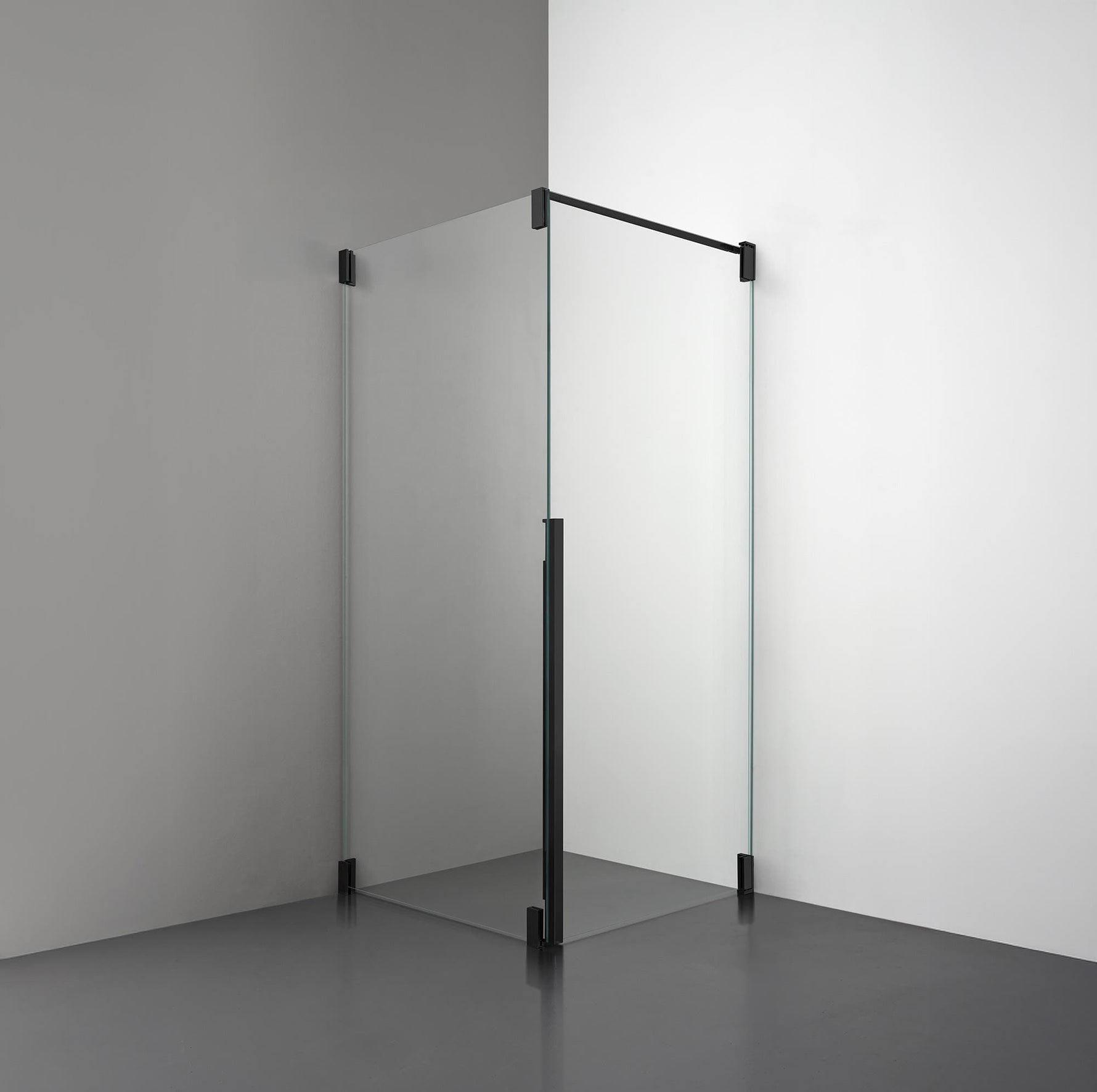 ROOH R2 Duschhörna Dörr+Vägg, Klarglas, Matte black, Dörr höger + Fast glas vänster måttbeställd 