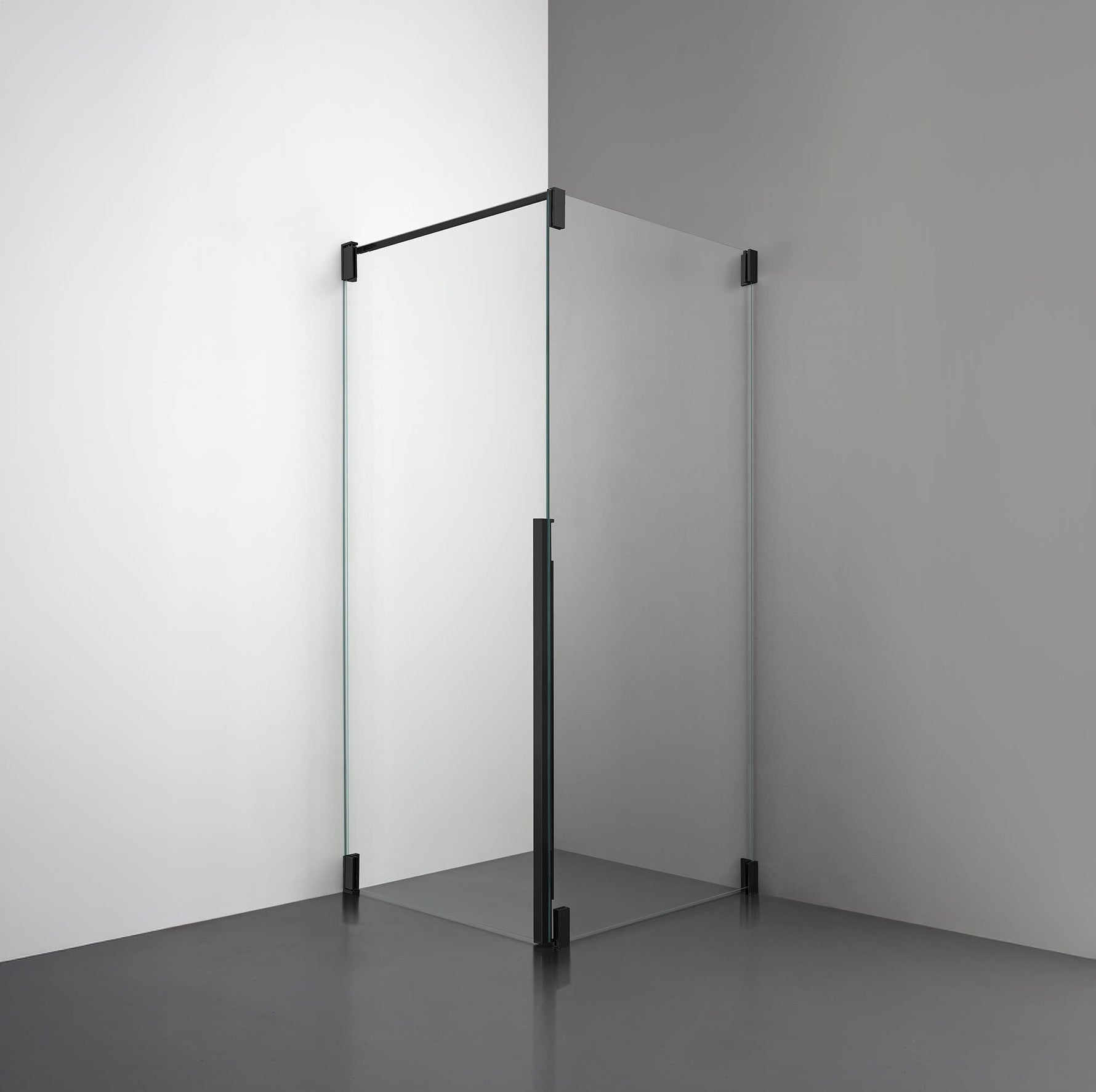 ROOH R2 Duschhörna Dörr+Vägg, Klarglas, Matte black, Dörr vänster + Fast glas höger måttbeställd 