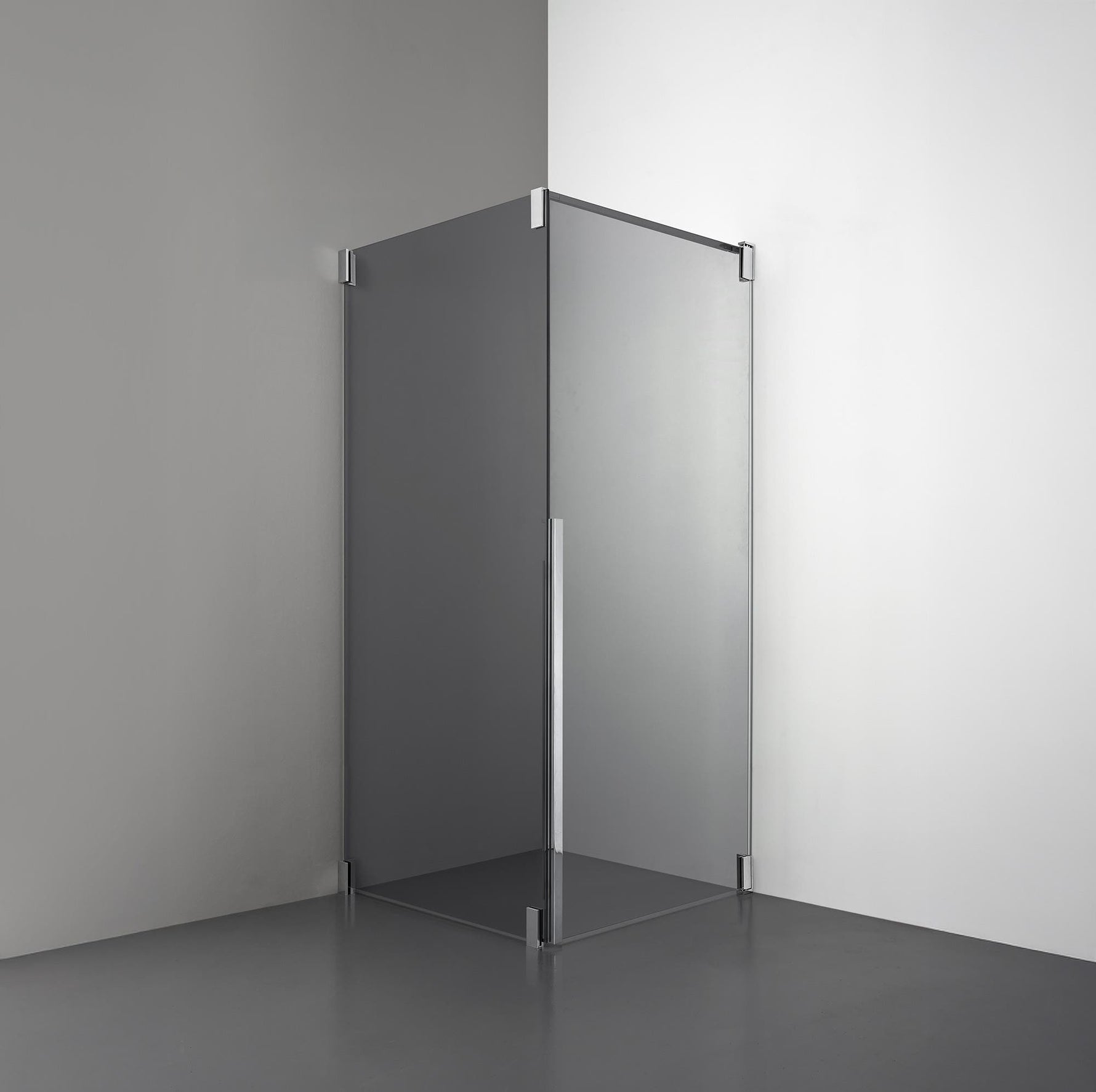 ROOH R2 Duschhörna Dörr+Vägg, Rökfärgat glas, Chrome, Dörr höger + Fast glas vänster måttbeställd 
