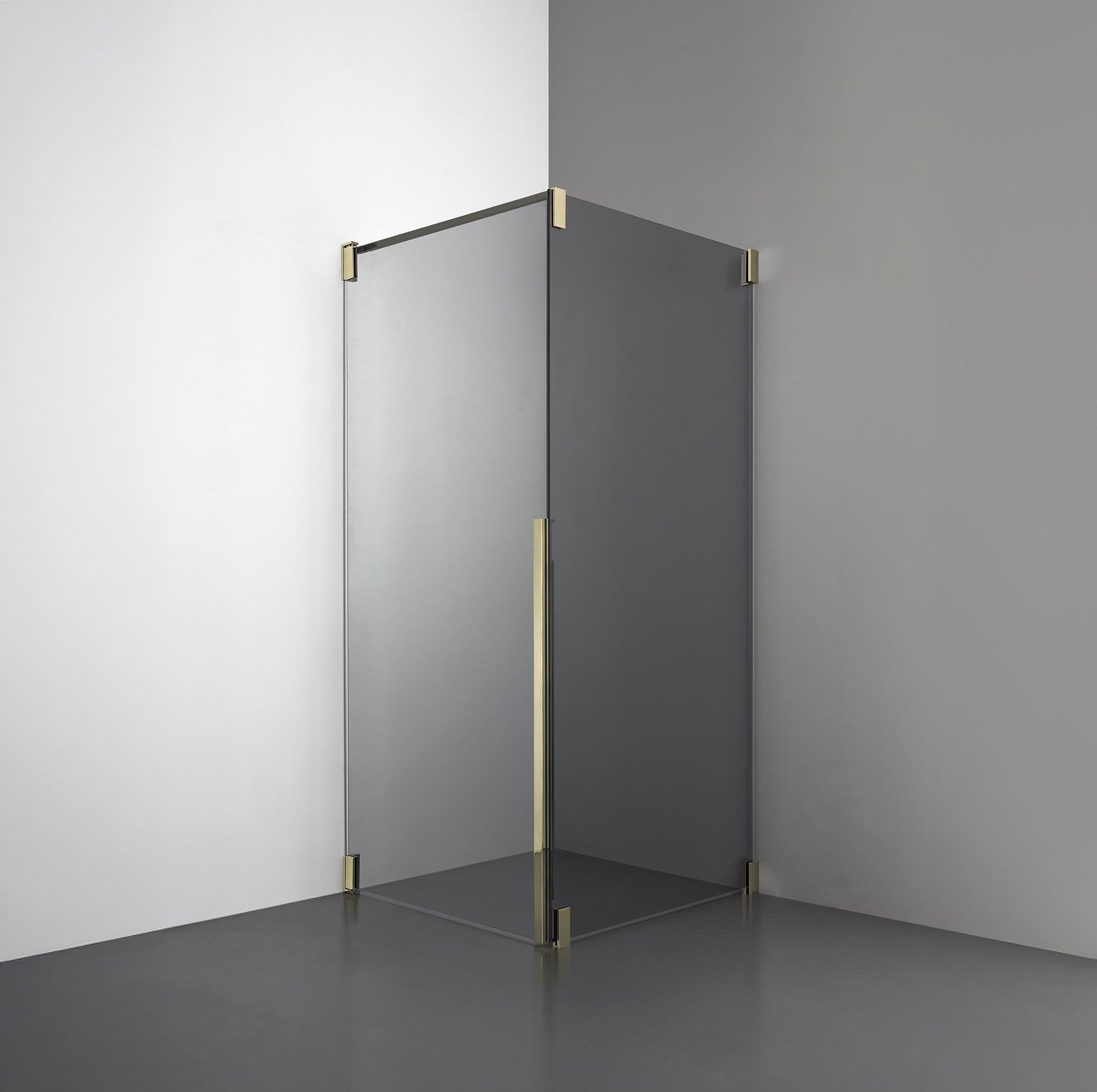 ROOH R2 Duschhörna Dörr+Vägg, Rökfärgat glas, Honey gold, Dörr vänster + Fast glas höger måttbeställd 