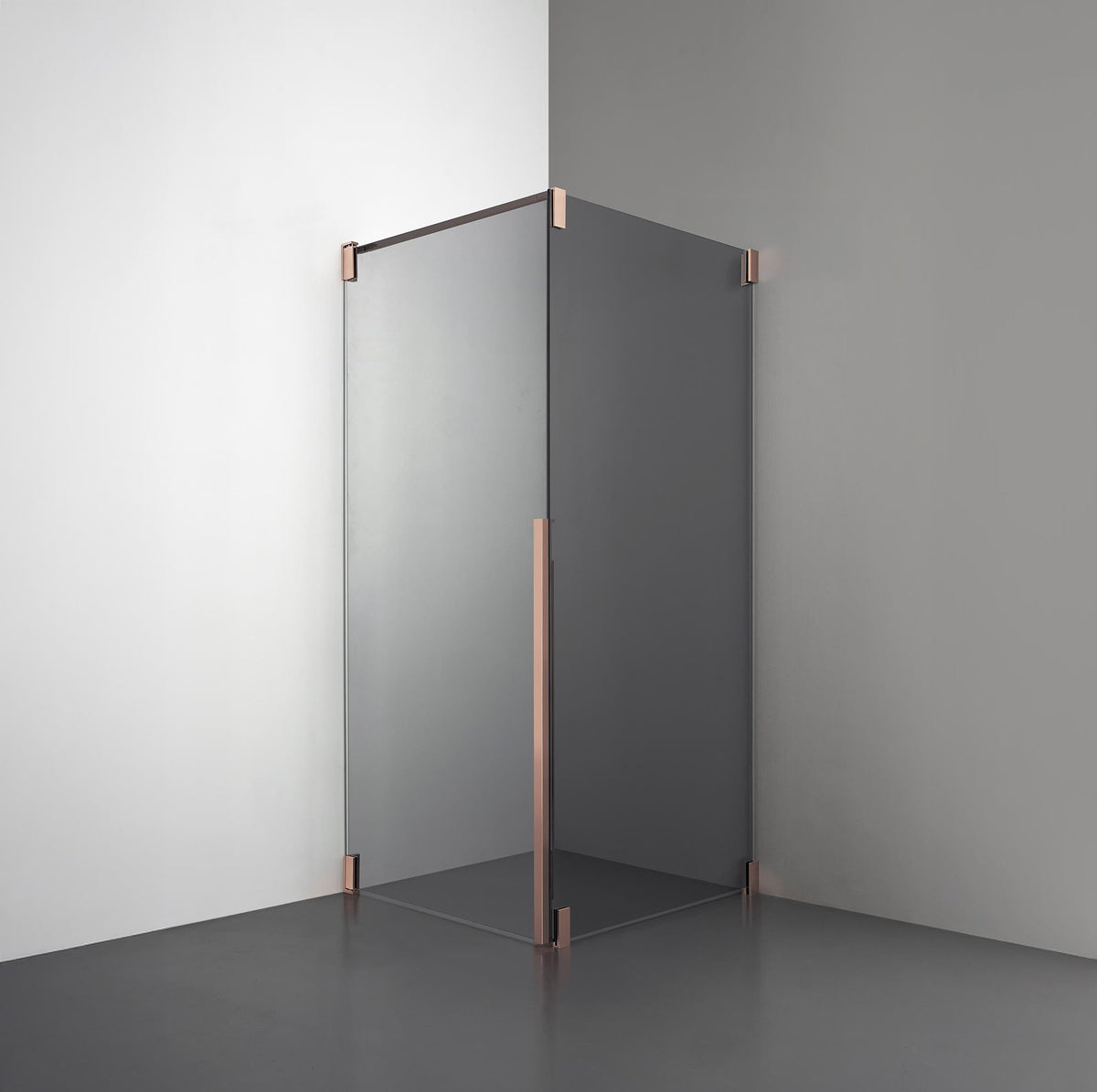 ROOH R2 Duschhörna Dörr+Vägg, Rökfärgat glas, Copper, Dörr vänster + Fast glas höger måttbeställd 