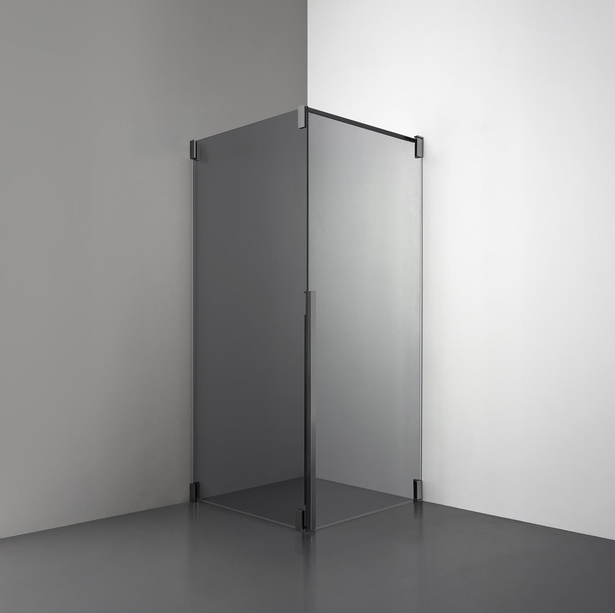 ROOH R2 Duschhörna Dörr+Vägg, Rökfärgat glas, Br Bl Chrome, Dörr höger + Fast glas vänster måttbeställd 