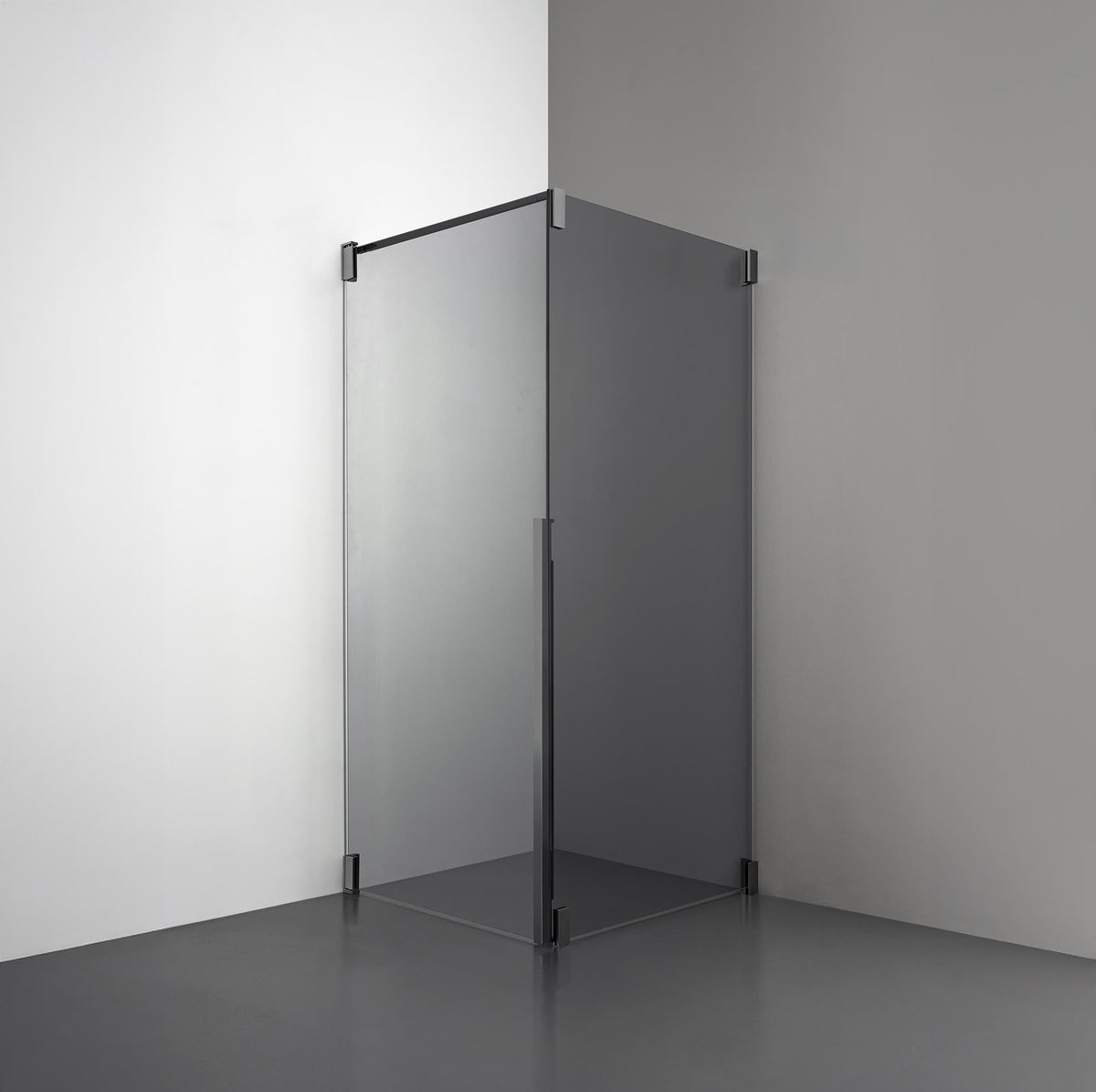 ROOH R2 Duschhörna Dörr+Vägg, Rökfärgat glas, Br Bl Chrome, Dörr vänster + Fast glas höger måttbeställd 