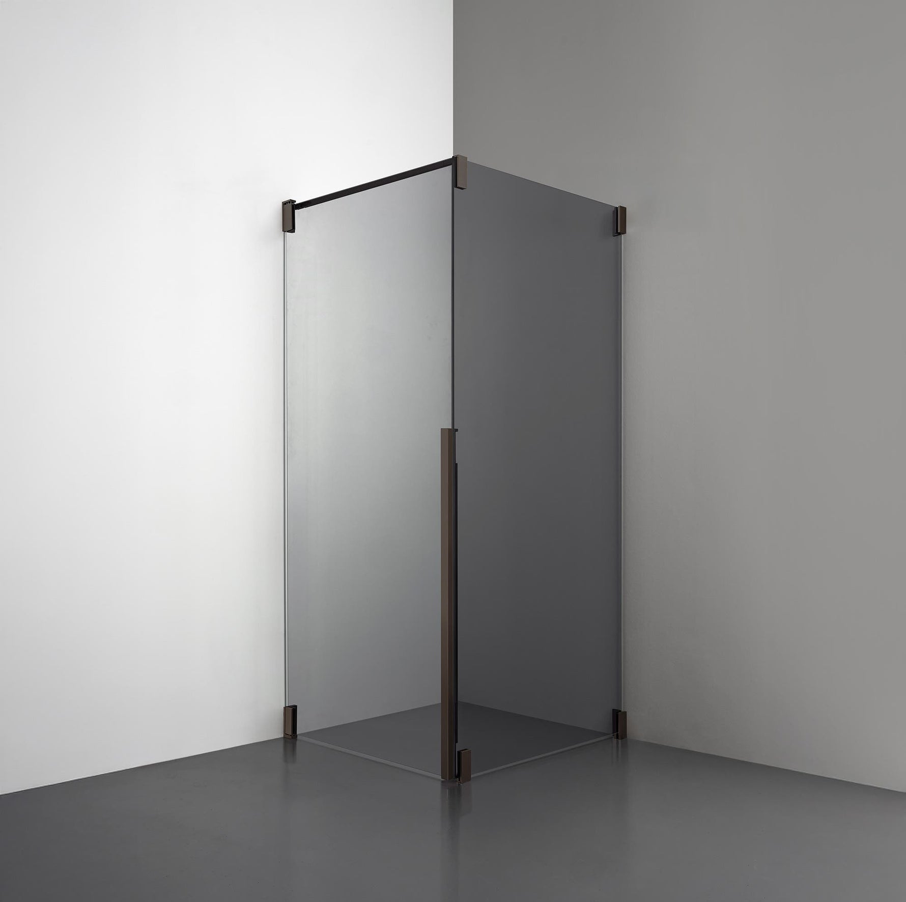 ROOH R2 Duschhörna Dörr+Vägg, Rökfärgat glas, Bronze, Dörr vänster + Fast glas höger måttbeställd 