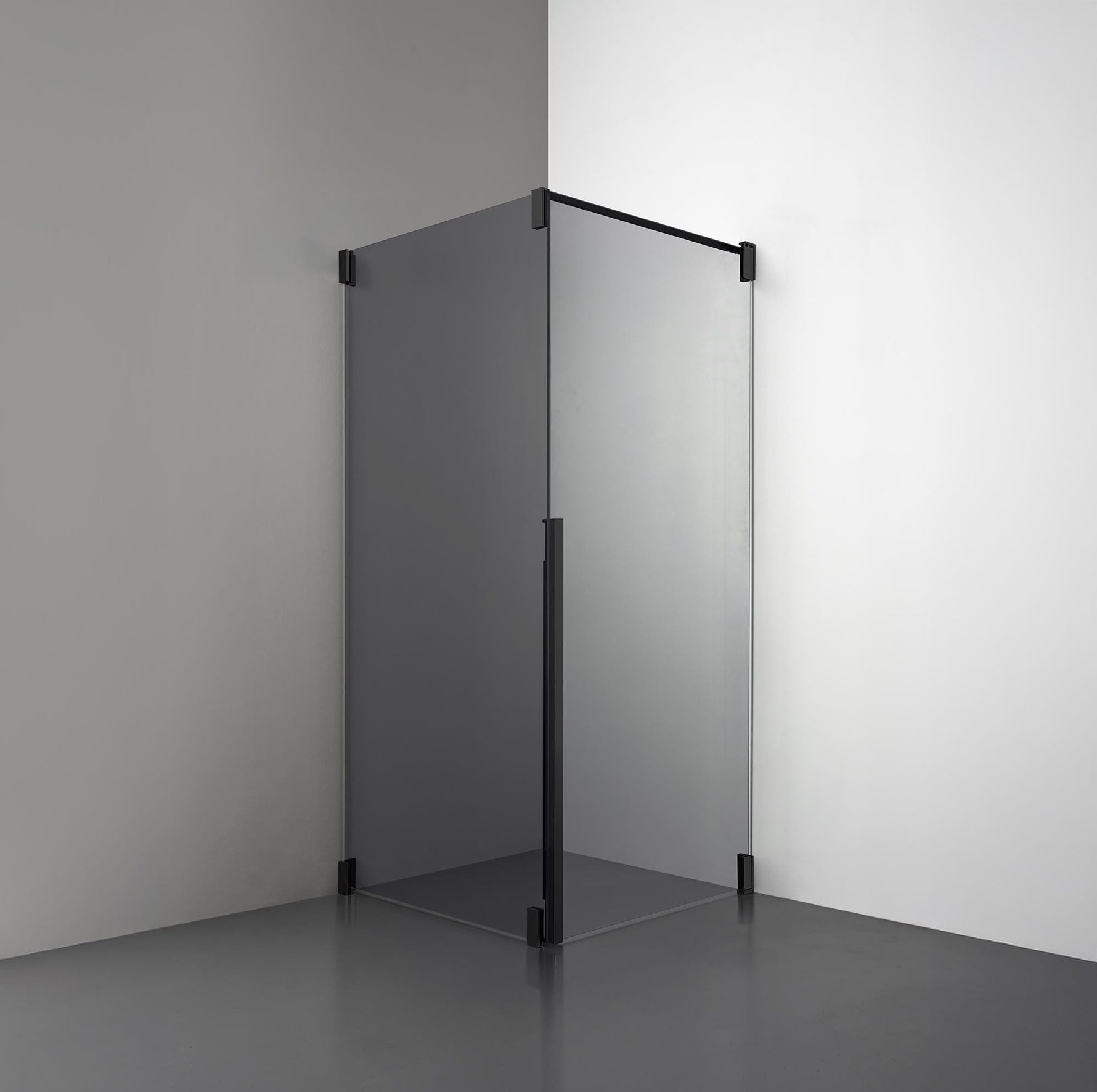 ROOH R2 Duschhörna Dörr+Vägg, Rökfärgat glas, Matte black, Höger 
