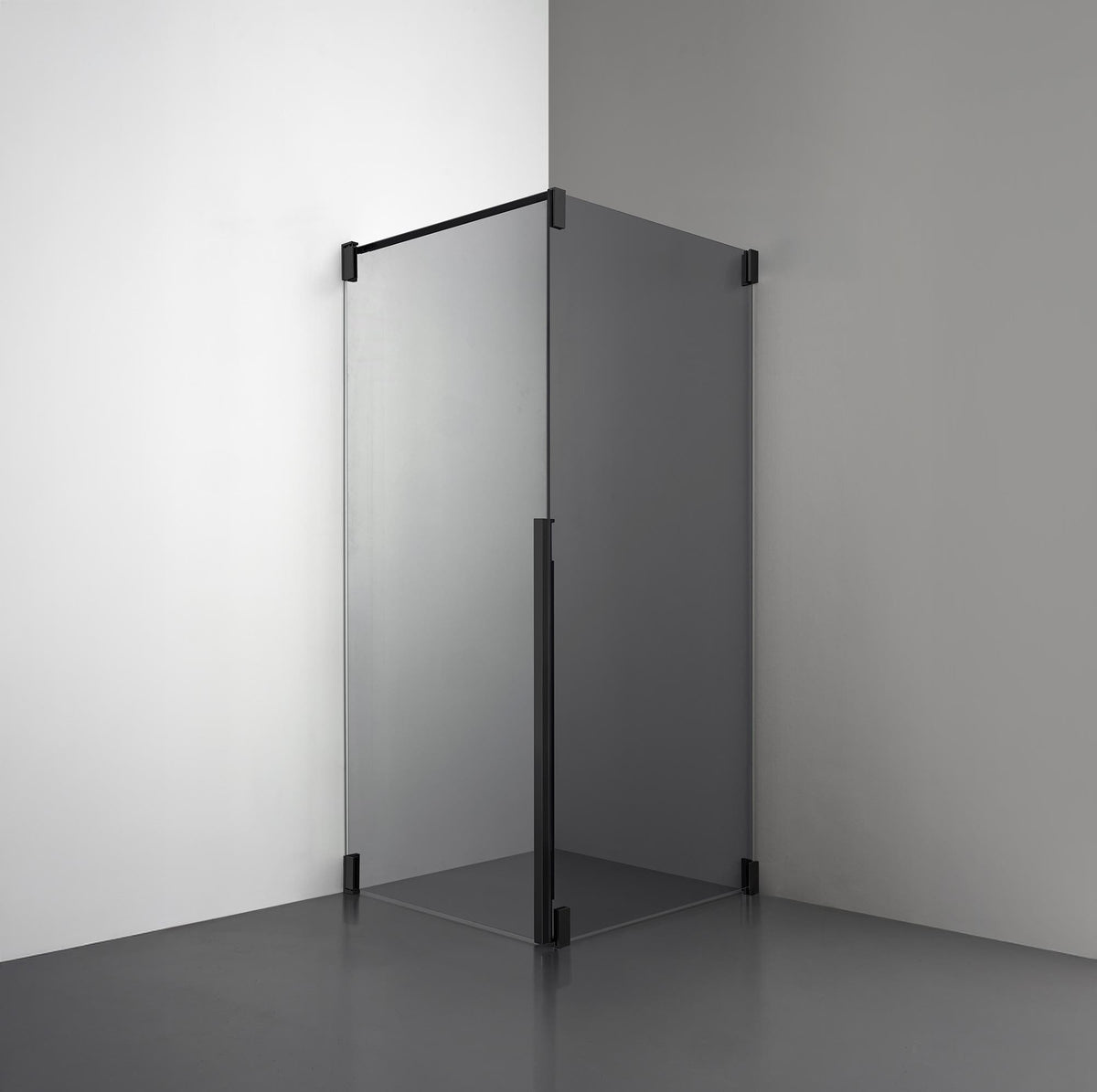 ROOH R2 Duschhörna Dörr+Vägg, Rökfärgat glas, Matte black, Vänster 