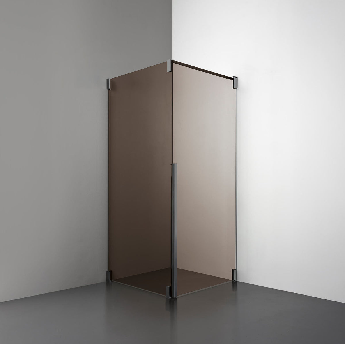 ROOH R2 Duschhörna Dörr+Vägg, Brunfärgat glas, Br Bl Chrome, Dörr höger + Fast glas vänster måttbeställd 