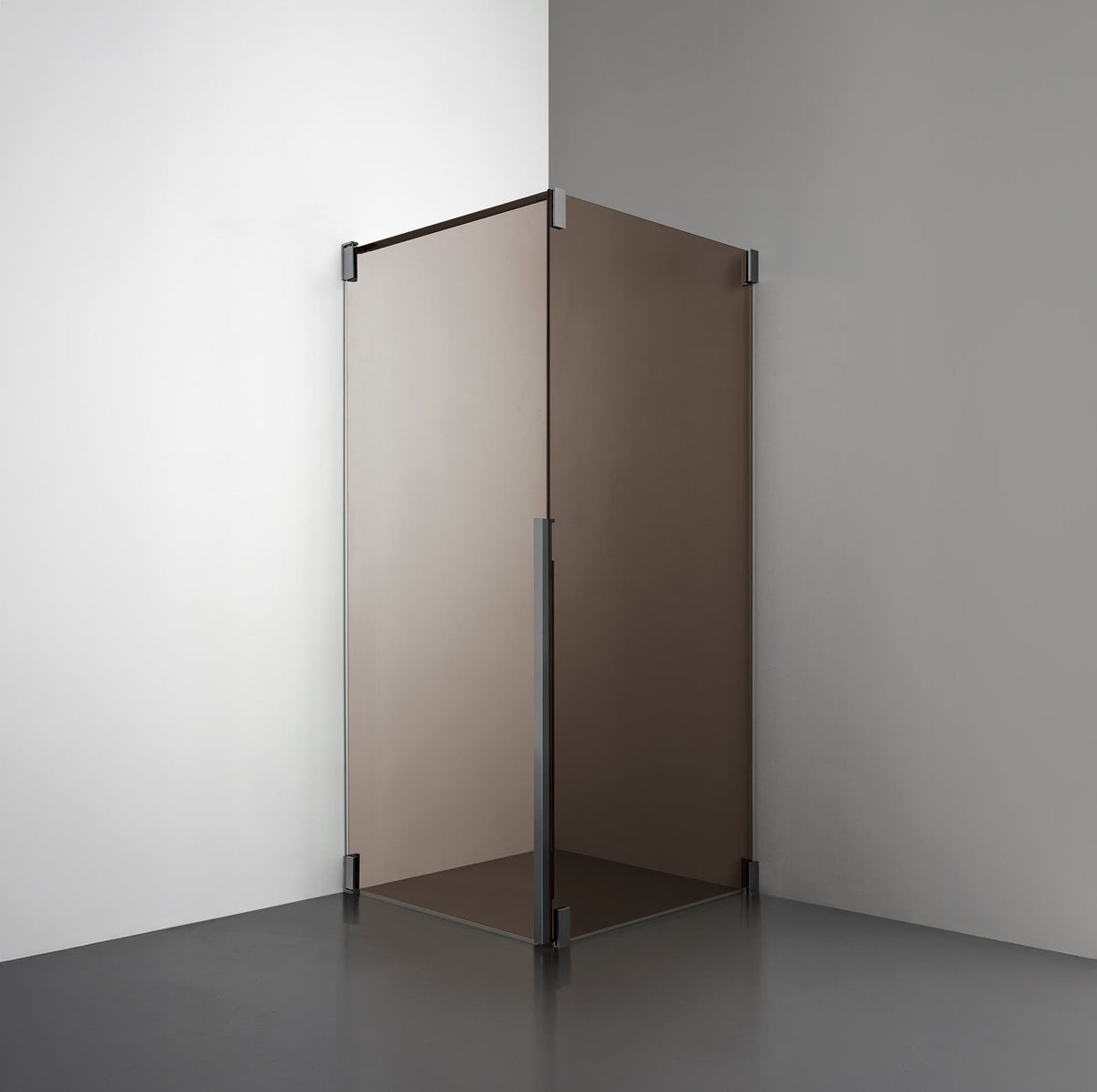 ROOH R2 Duschhörna Dörr+Vägg, Brunfärgat glas, Br Bl Chrome, Dörr vänster + Fast glas höger måttbeställd 