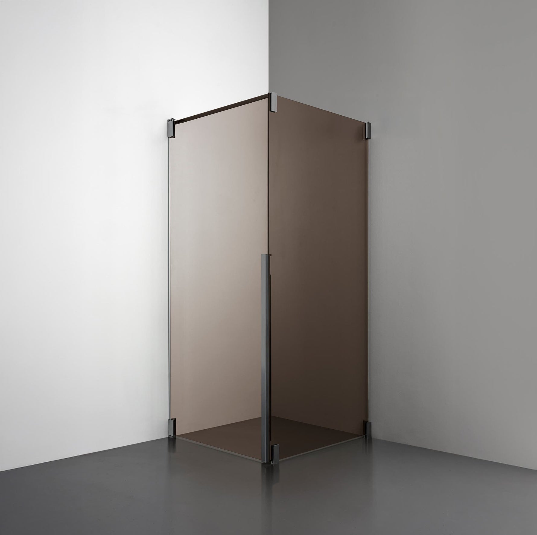 ROOH R2 Duschhörna Dörr+Vägg, Brunfärgat glas, Br Bl Chrome, Dörr vänster + Fast glas höger måttbeställd 