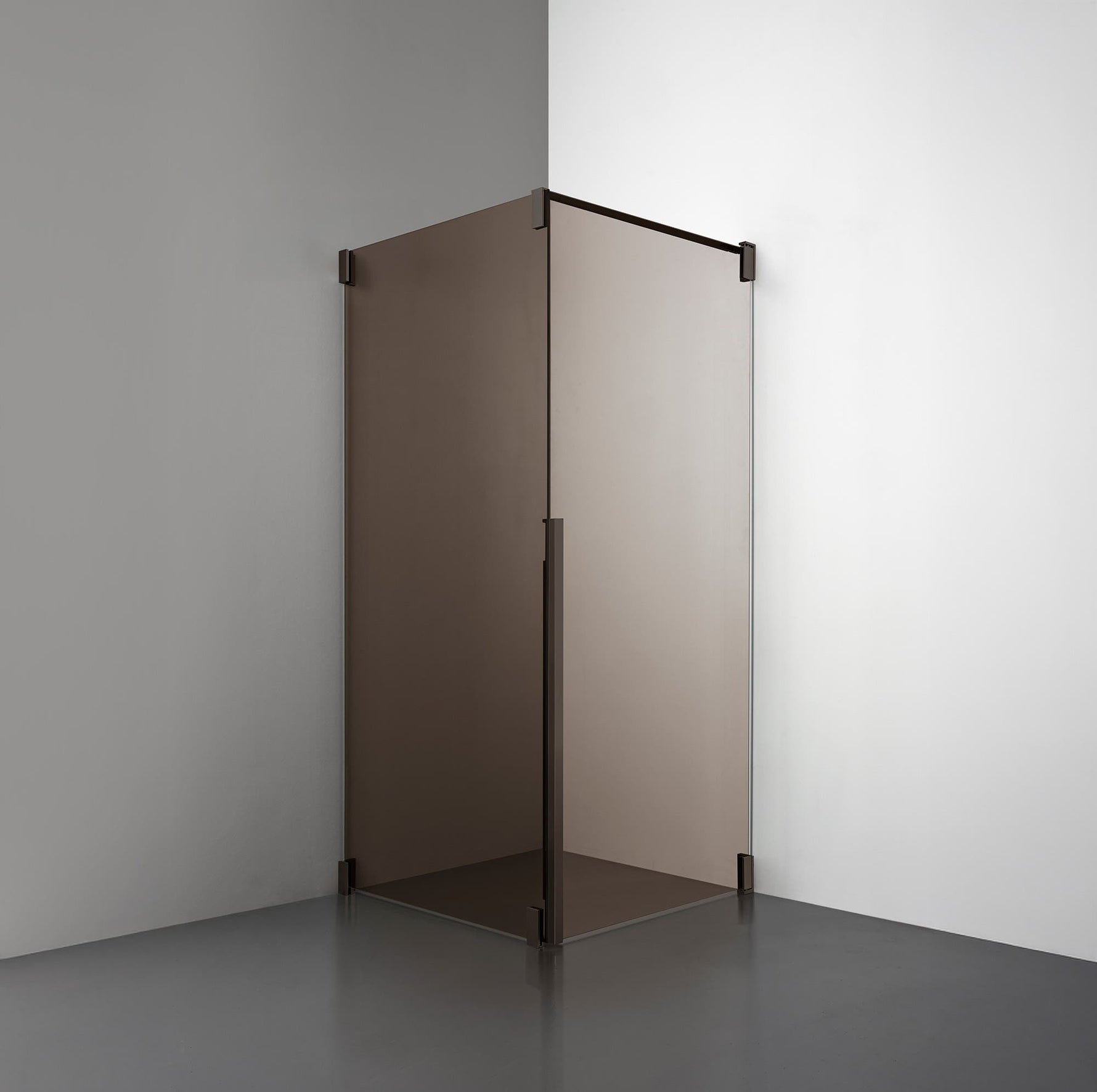 ROOH R2 Duschhörna Dörr+Vägg, Brunfärgat glas, Bronze, Dörr höger + Fast glas vänster måttbeställd 