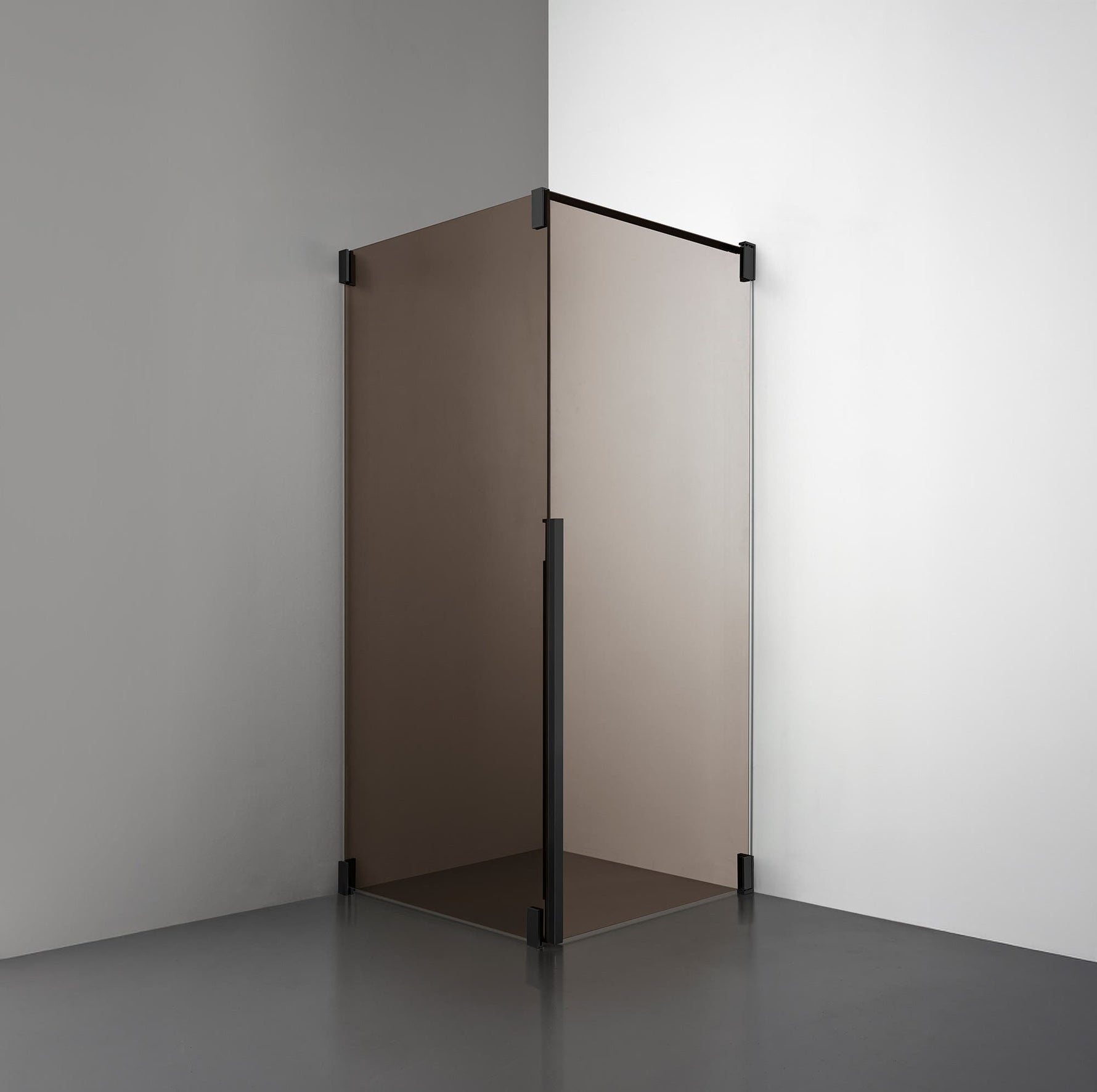 ROOH R2 Duschhörna Dörr+Vägg, Brunfärgat glas, Matte black, Höger 