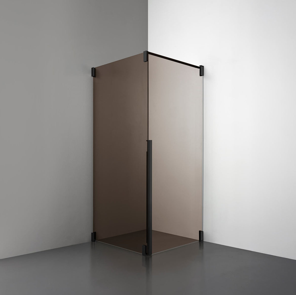 ROOH R2 Duschhörna Dörr+Vägg, Brunfärgat glas, Matte black, Dörr höger + Fast glas vänster måttbeställd 