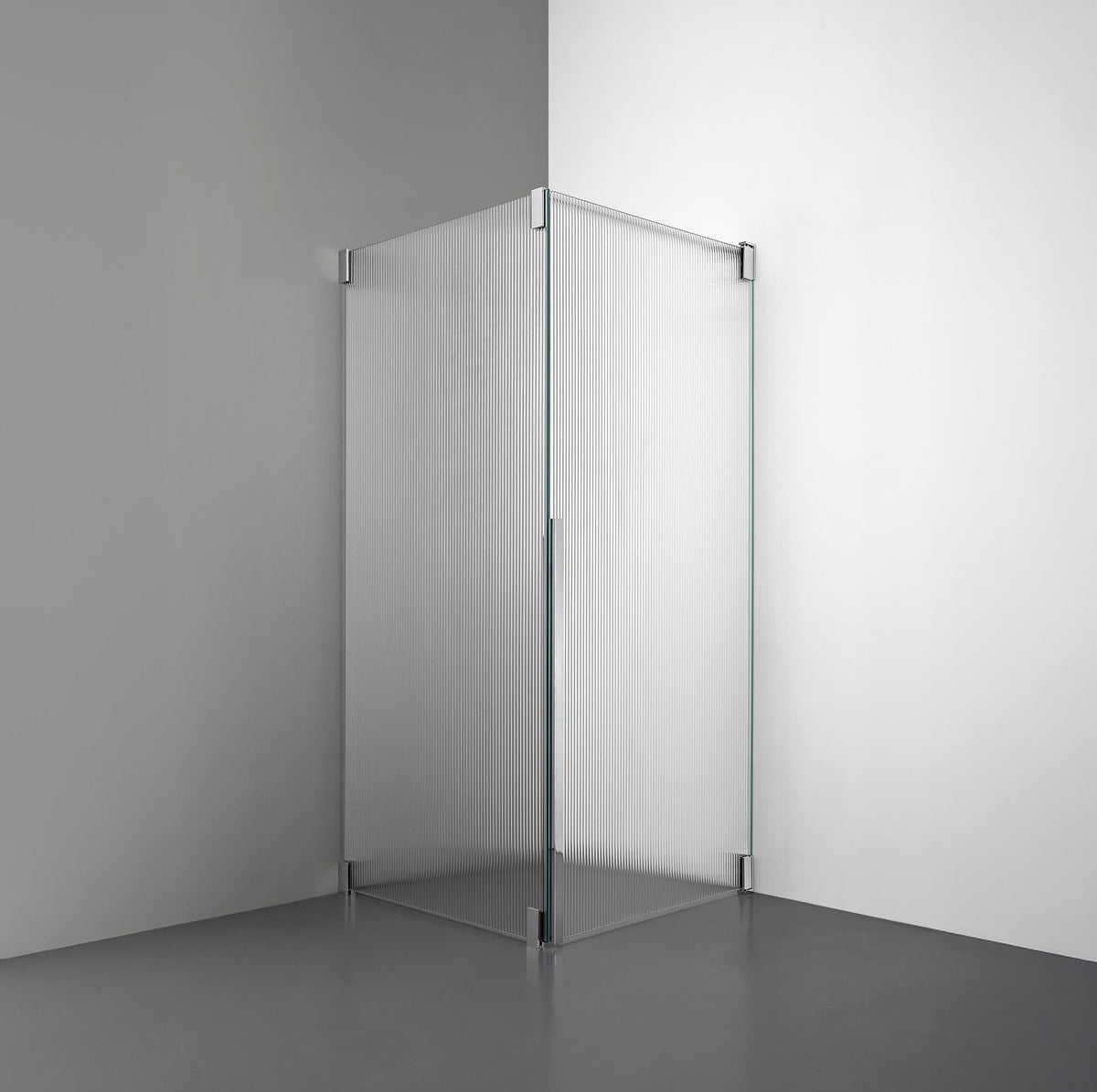 ROOH R2 Duschhörna Dörr+Vägg, Räfflat glas, Chrome, Dörr höger + Fast glas vänster måttbeställd 