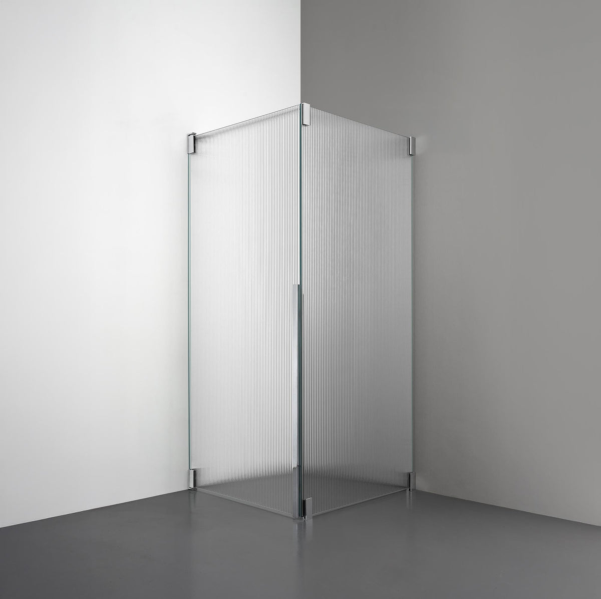 ROOH R2 Duschhörna Dörr+Vägg, Räfflat glas, Chrome, Dörr vänster + Fast glas höger måttbeställd 