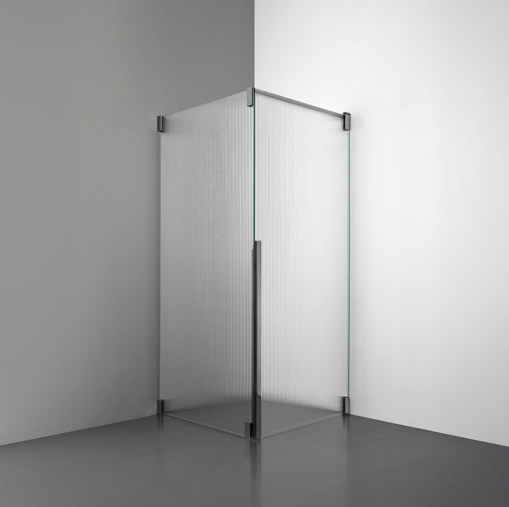 ROOH R2 Duschhörna Dörr+Vägg, Räfflat glas, Black chrome, Dörr höger + Fast glas vänster måttbeställd 