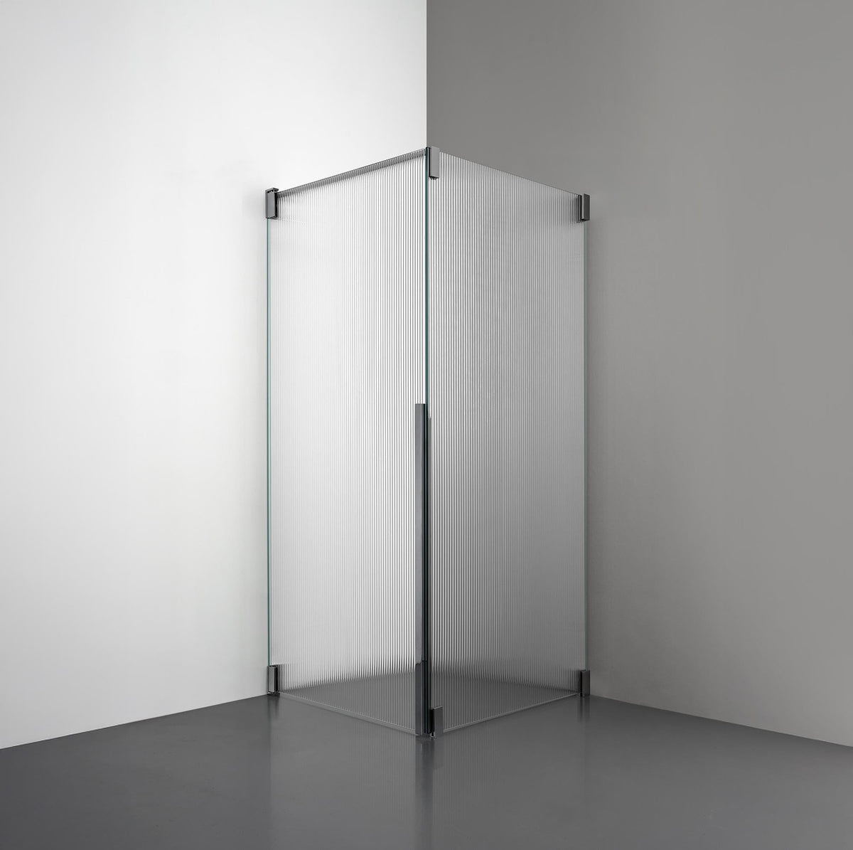 ROOH R2 Duschhörna Dörr+Vägg, Räfflat glas, Black chrome, Vänster 
