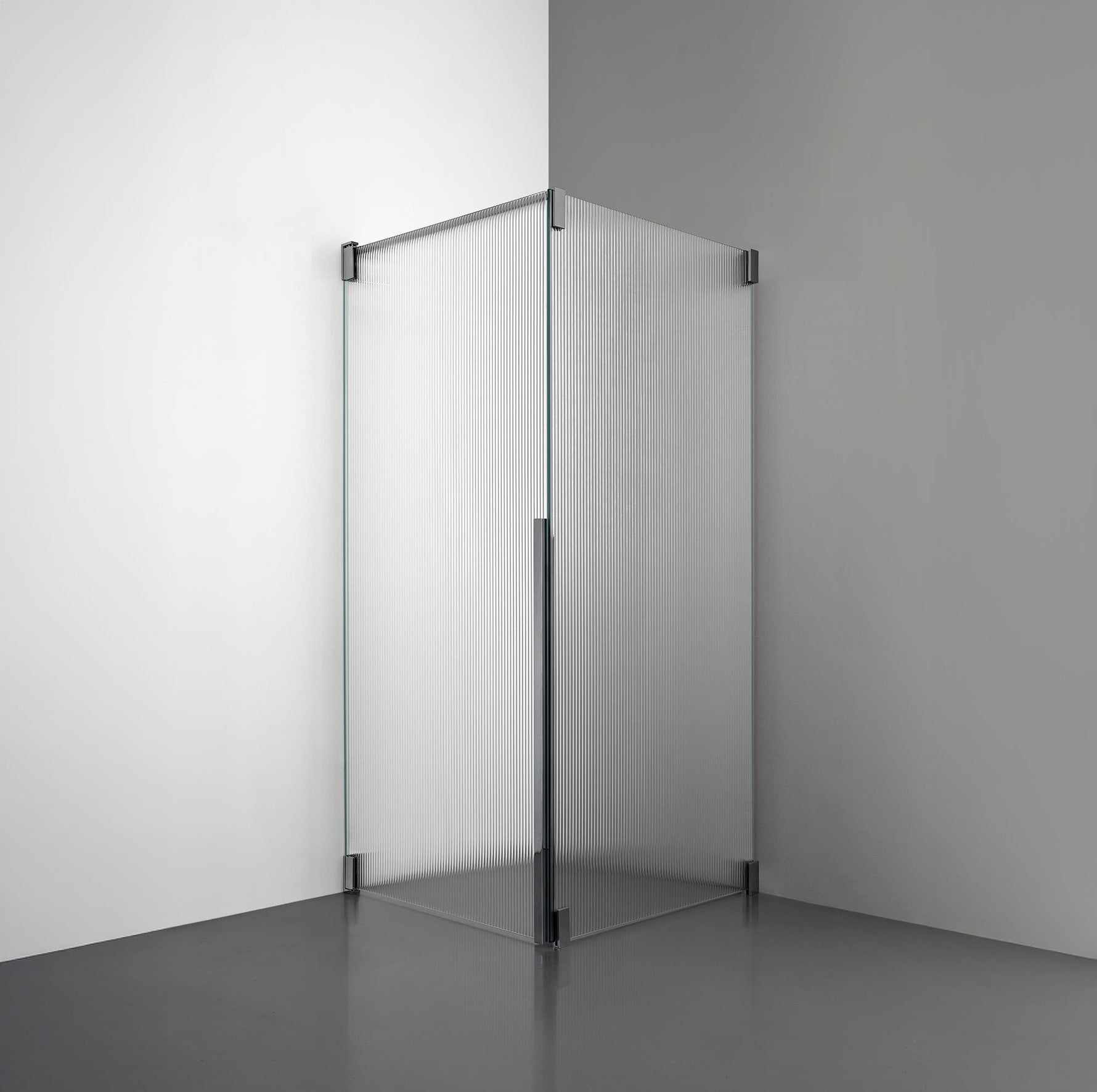 ROOH R2 Duschhörna Dörr+Vägg, Räfflat glas, Black chrome, Dörr vänster + Fast glas höger måttbeställd 