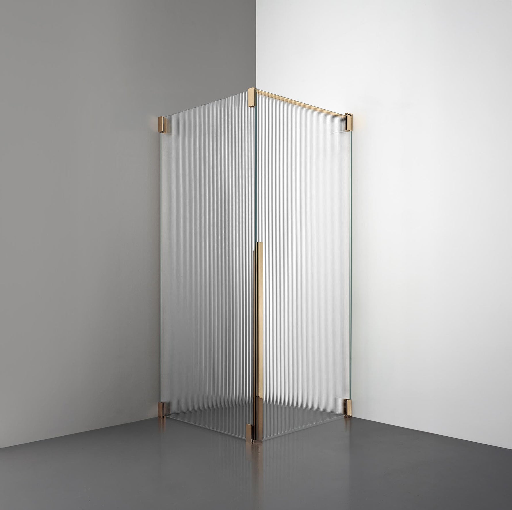 ROOH R2 Duschhörna Dörr+Vägg, Räfflat glas, Brass, Höger 