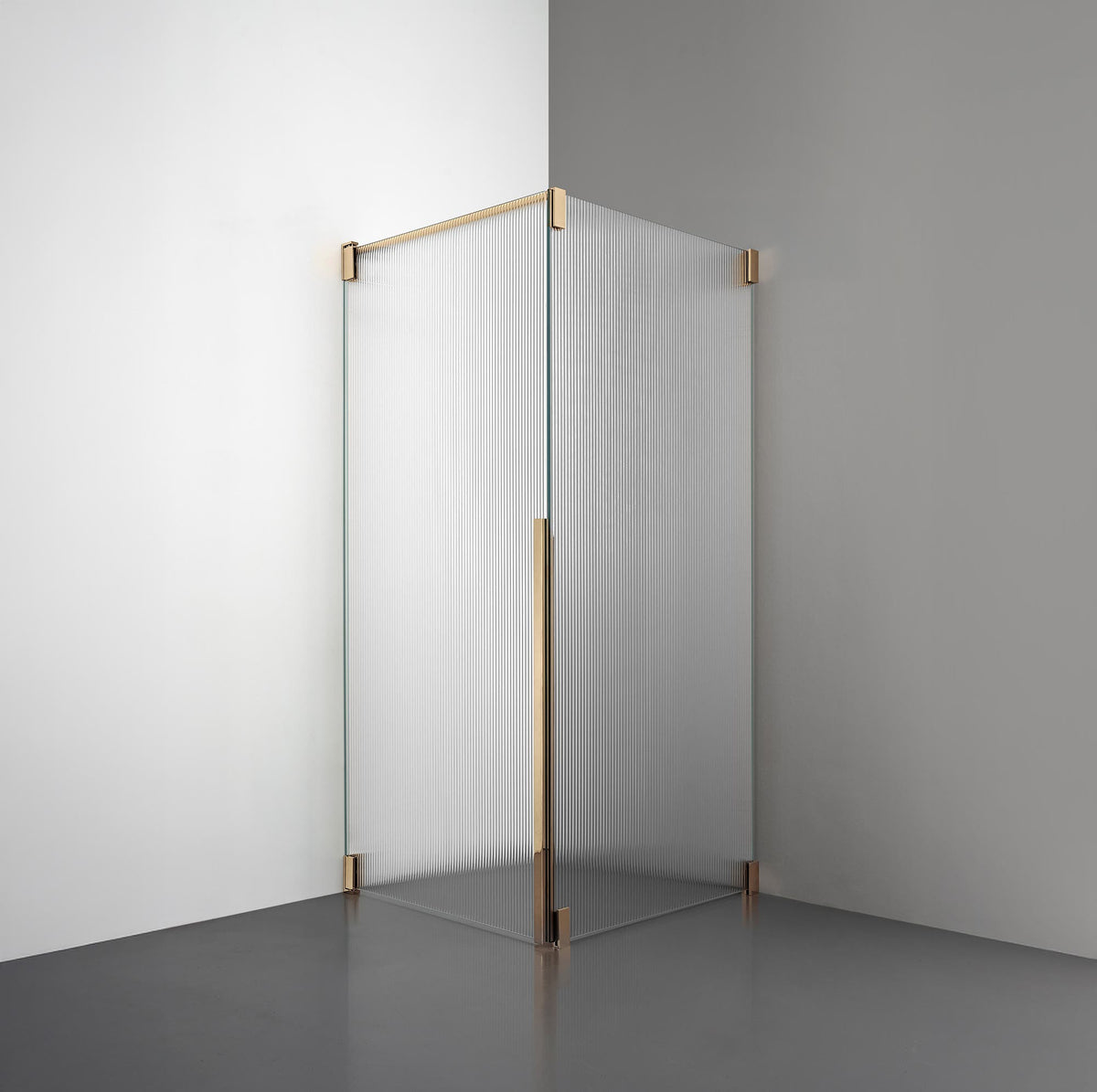 ROOH R2 Duschhörna Dörr+Vägg, Räfflat glas, Brass, Dörr vänster + Fast glas höger måttbeställd 