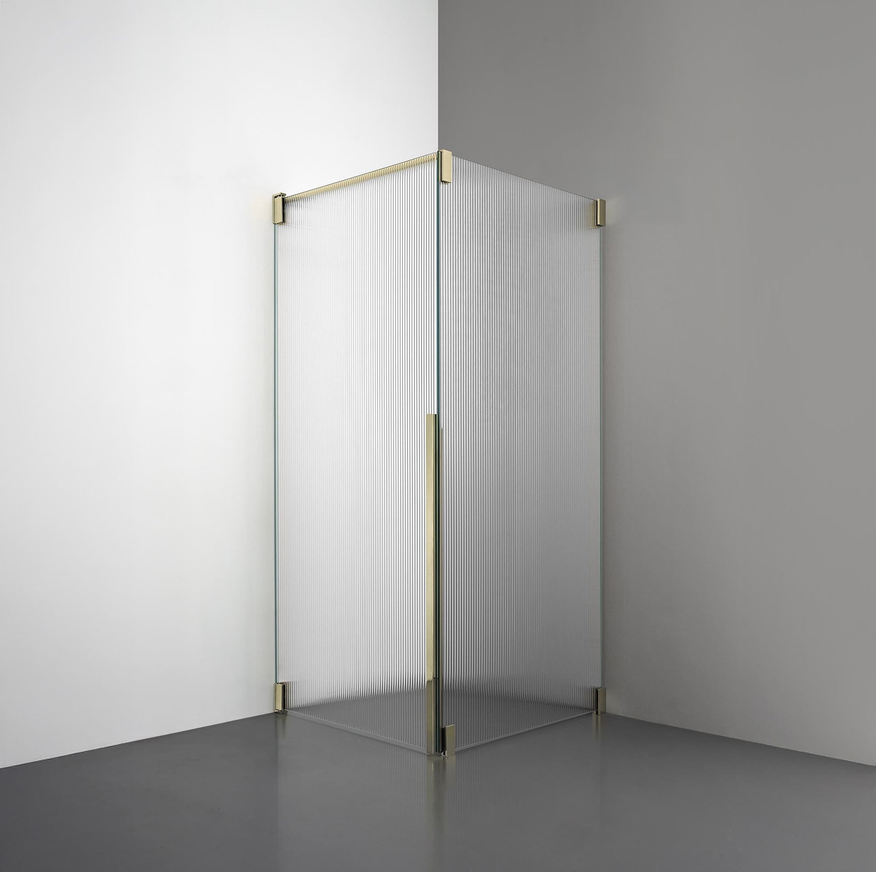 ROOH R2 Duschhörna Dörr+Vägg, Räfflat glas, Honey gold, Vänster 