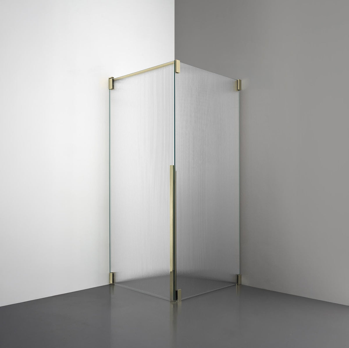 ROOH R2 Duschhörna Dörr+Vägg, Räfflat glas, Honey gold, Dörr vänster + Fast glas höger måttbeställd 