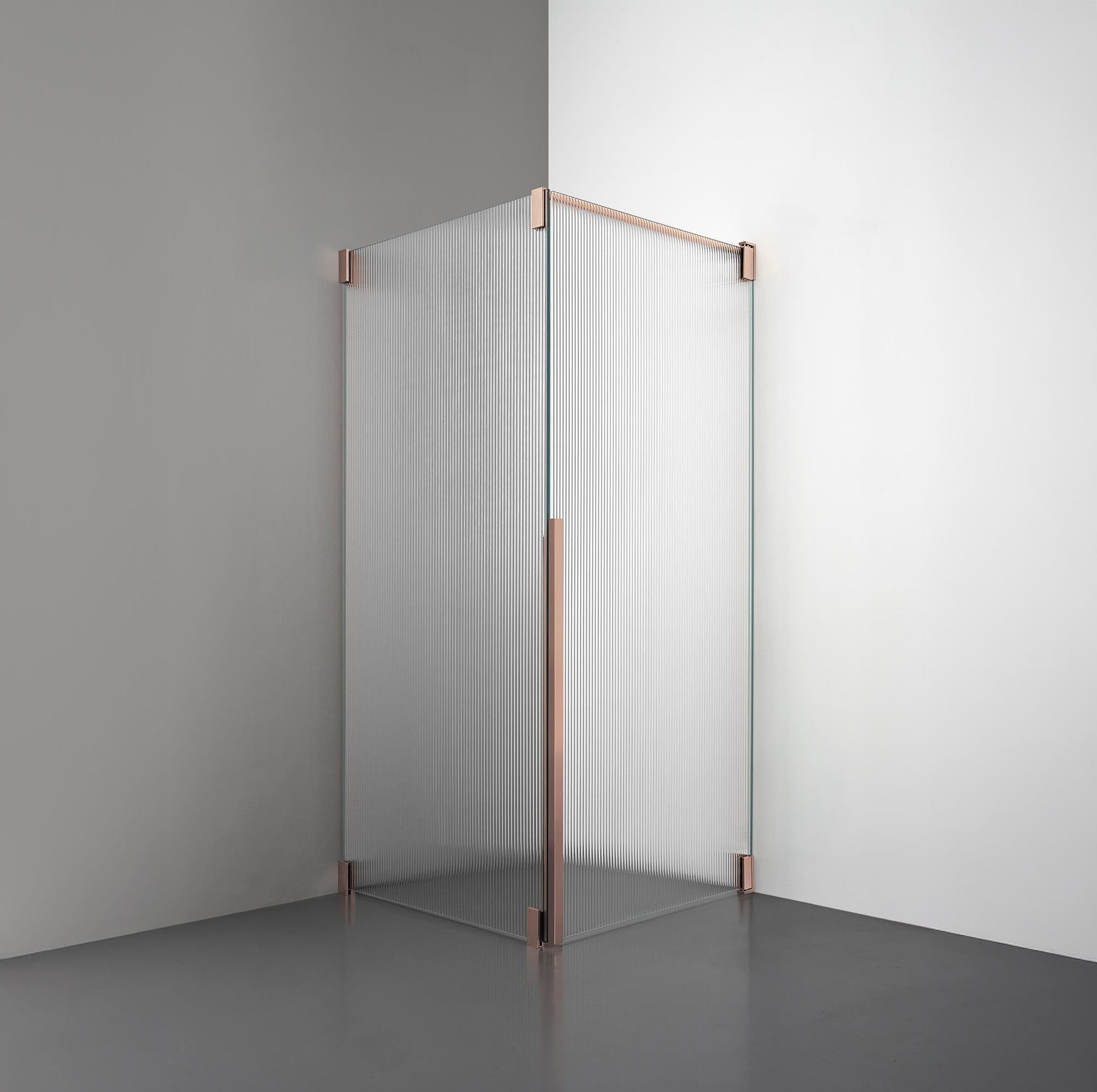 ROOH R2 Duschhörna Dörr+Vägg, Räfflat glas, Copper, Dörr höger + Fast glas vänster måttbeställd 