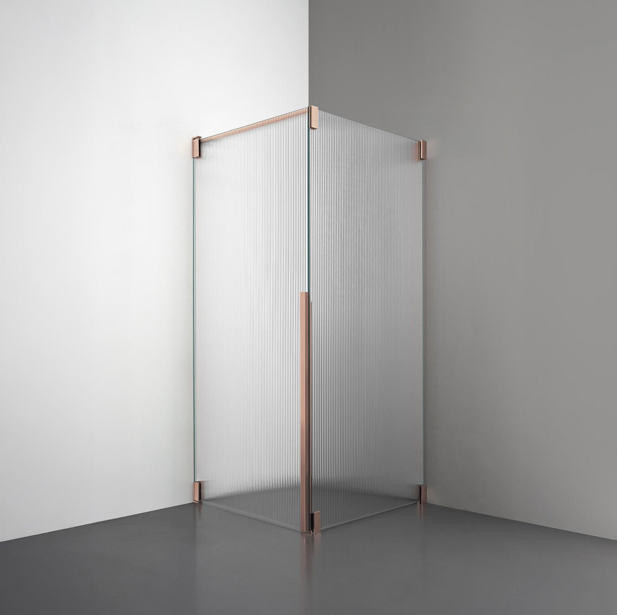 ROOH R2 Duschhörna Dörr+Vägg, Räfflat glas, Copper, Vänster 