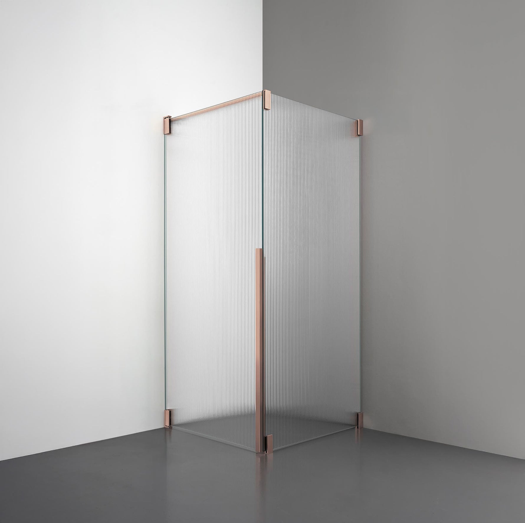 ROOH R2 Duschhörna Dörr+Vägg, Räfflat glas, Copper, Vänster 