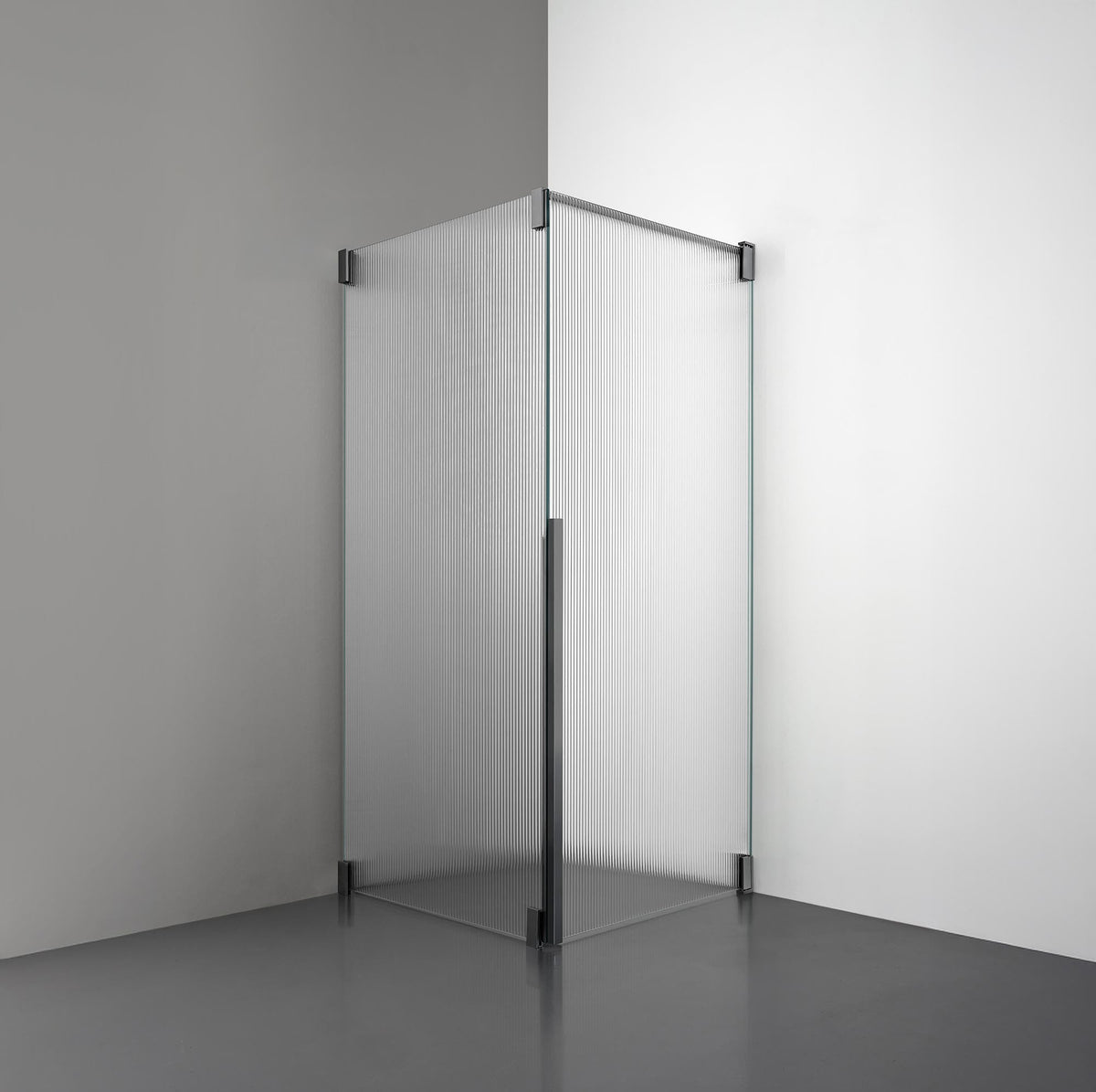 ROOH R2 Duschhörna Dörr+Vägg, Räfflat glas, Br Bl Chrome, Dörr höger + Fast glas vänster måttbeställd 