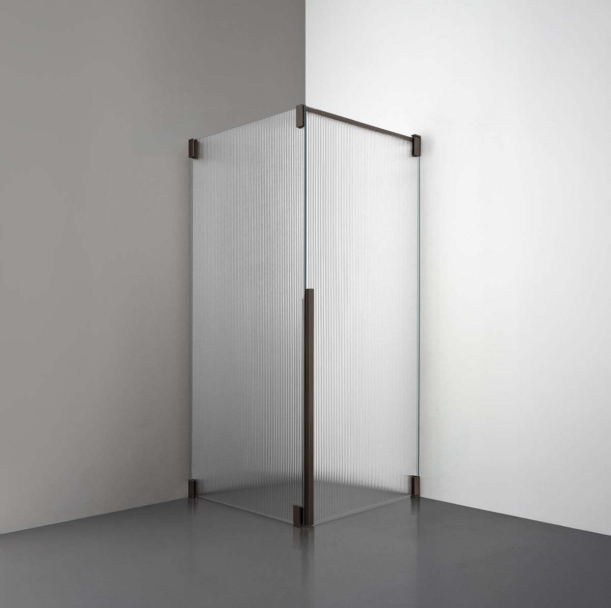 ROOH R2 Duschhörna Dörr+Vägg, Räfflat glas, Bronze, Dörr höger + Fast glas vänster måttbeställd 
