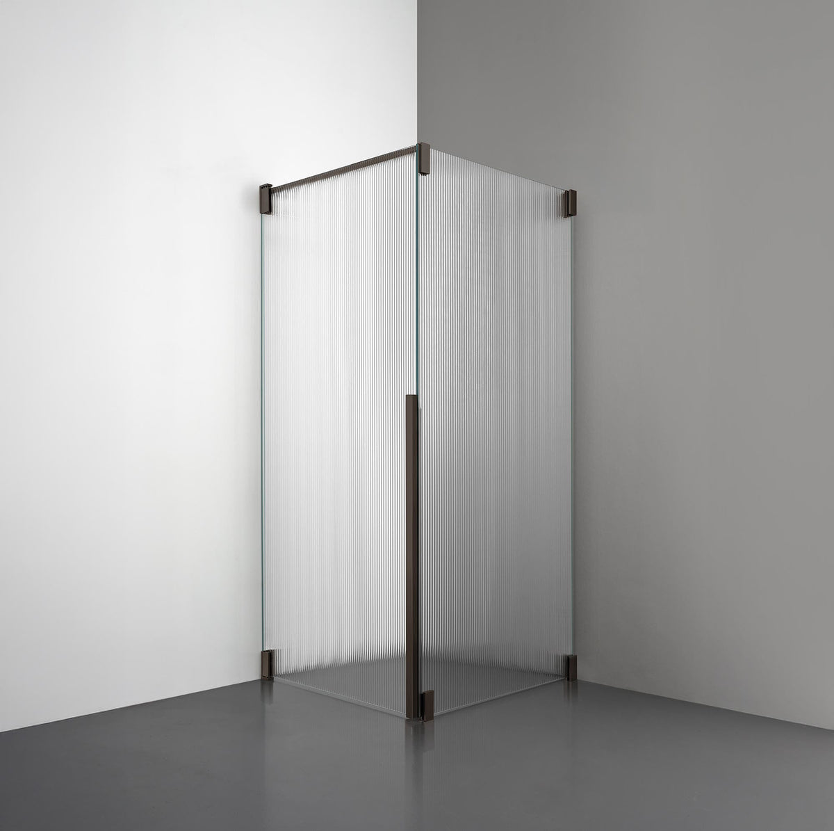 ROOH R2 Duschhörna Dörr+Vägg, Räfflat glas, Bronze, Vänster 
