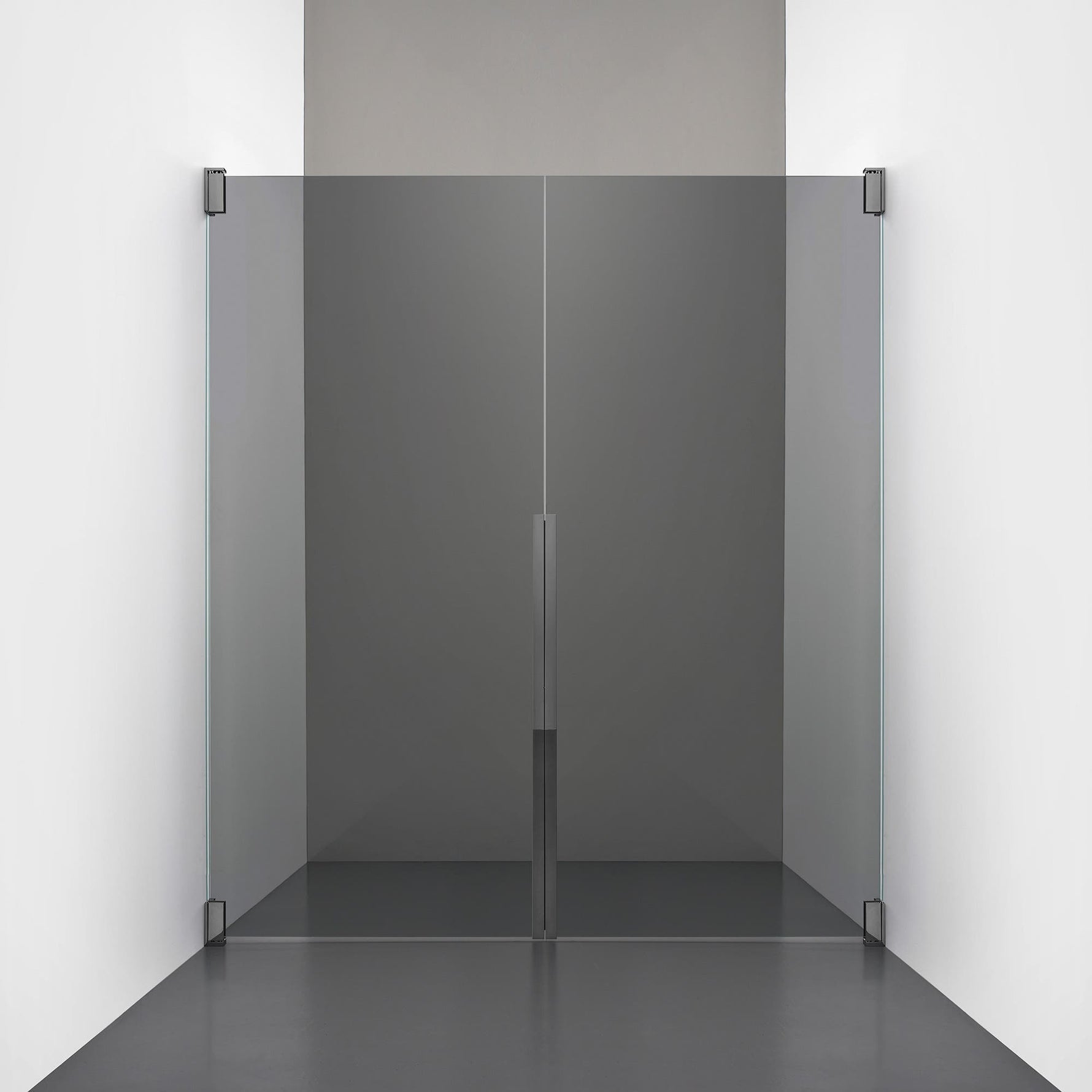 ROOH R2 Duschnisch Dörr+Dörr, Rökfärgat glas, Black chrome måttbeställd 