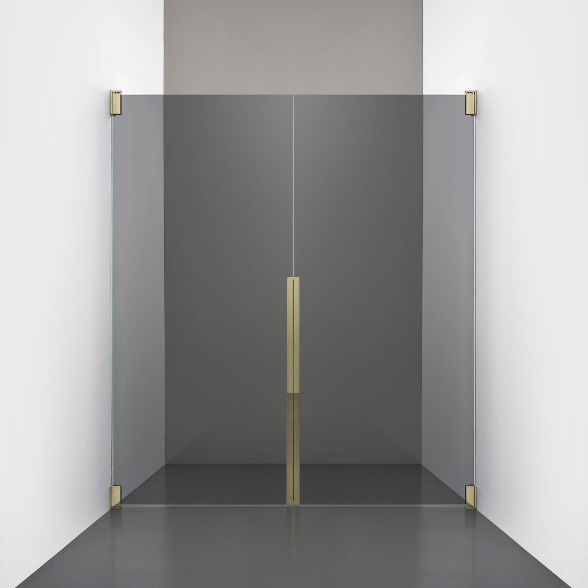ROOH R2 Duschnisch Dörr+Dörr, Rökfärgat glas, Honey gold måttbeställd 