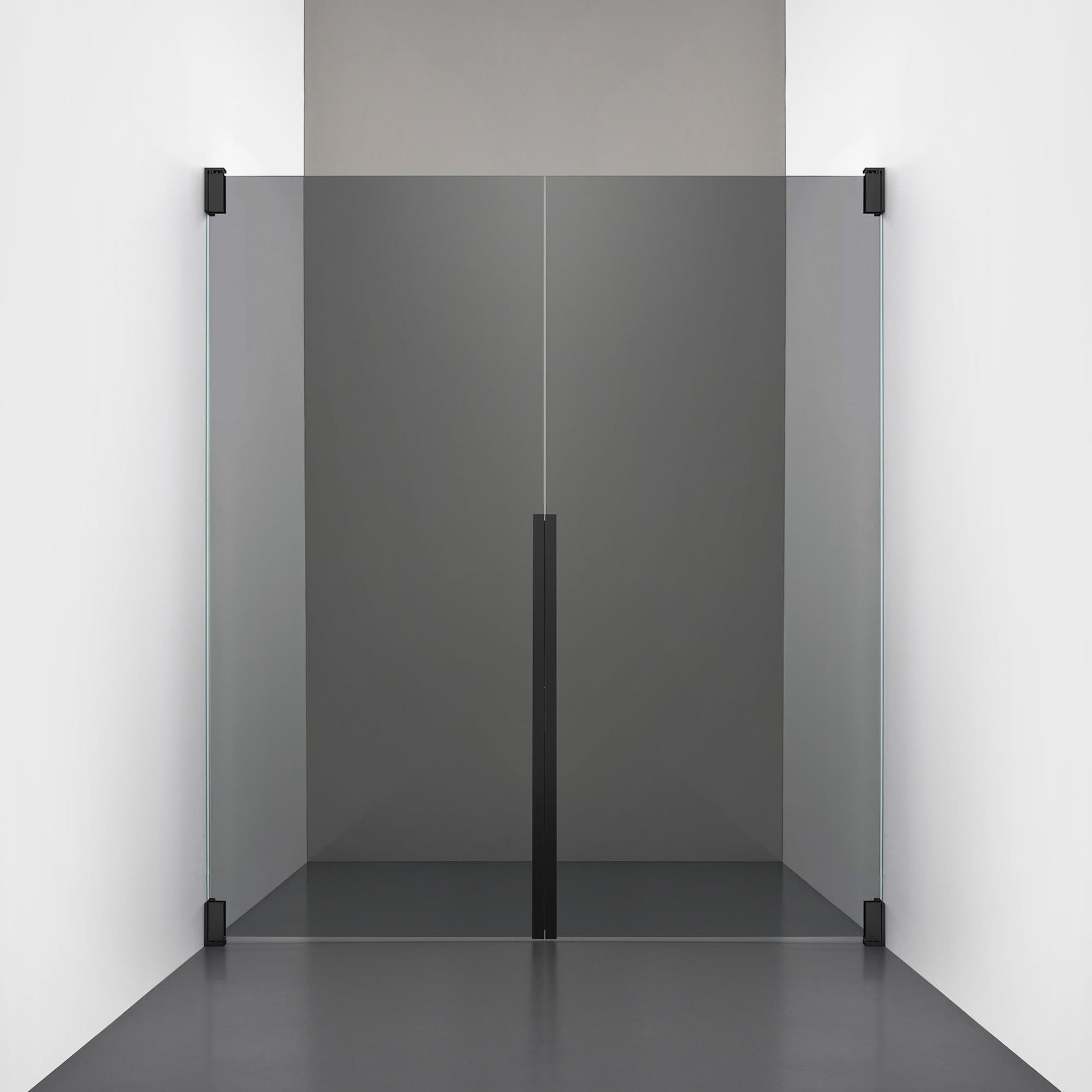ROOH R2 Duschnisch Dörr+Dörr, Rökfärgat glas, Matte black måttbeställd 
