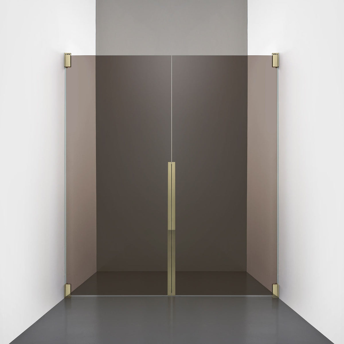 ROOH R2 Duschnisch Dörr+Dörr, Brunfärgat glas, Honey gold måttbeställd 